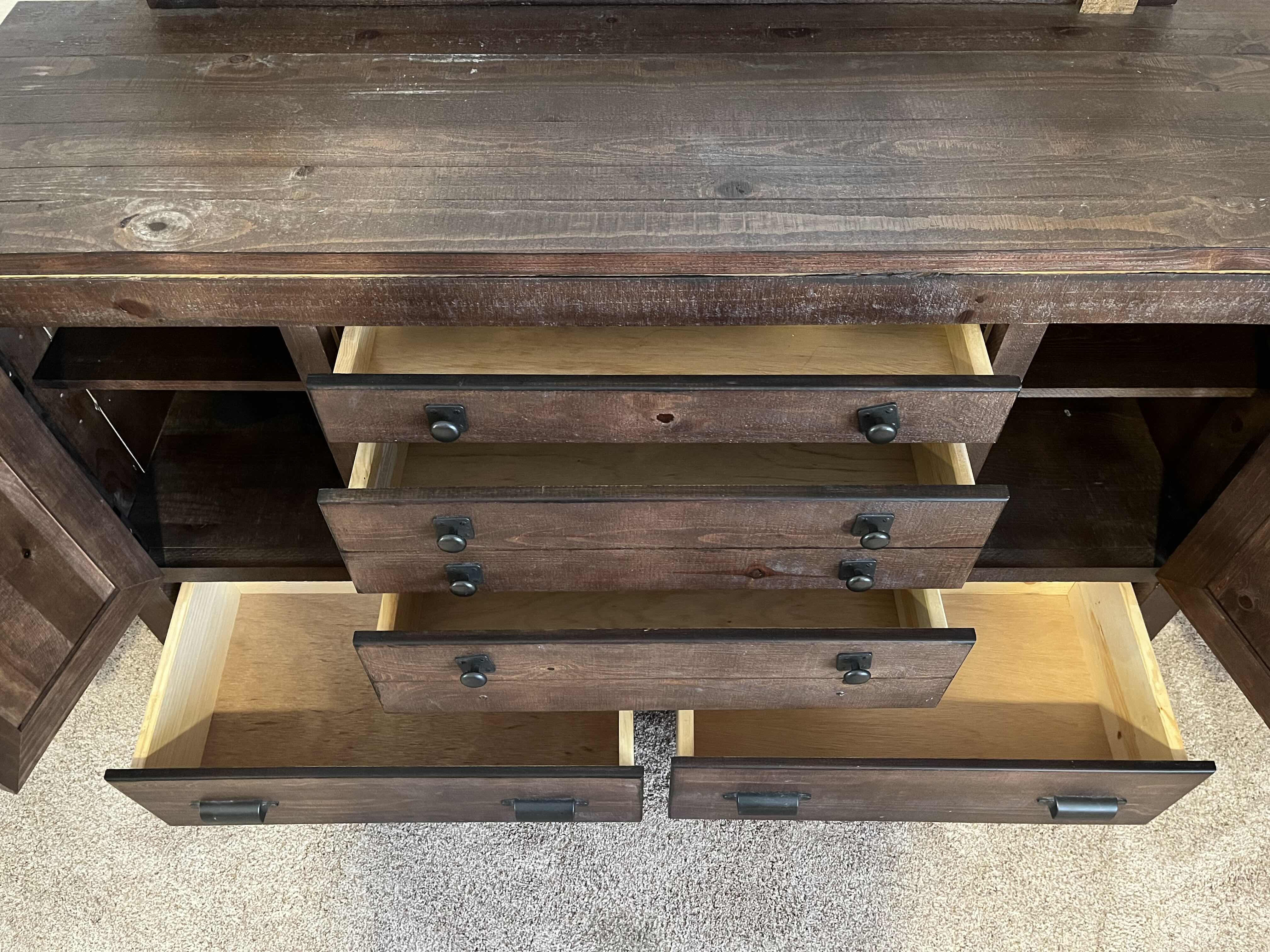 Photo 1 of PROGRESSIVE FURNITURE RUSTIC ANTIQUE BARN WOOD 5 DRAWER 2 CABINET VANITY DRESSER 60” X 20” H78”