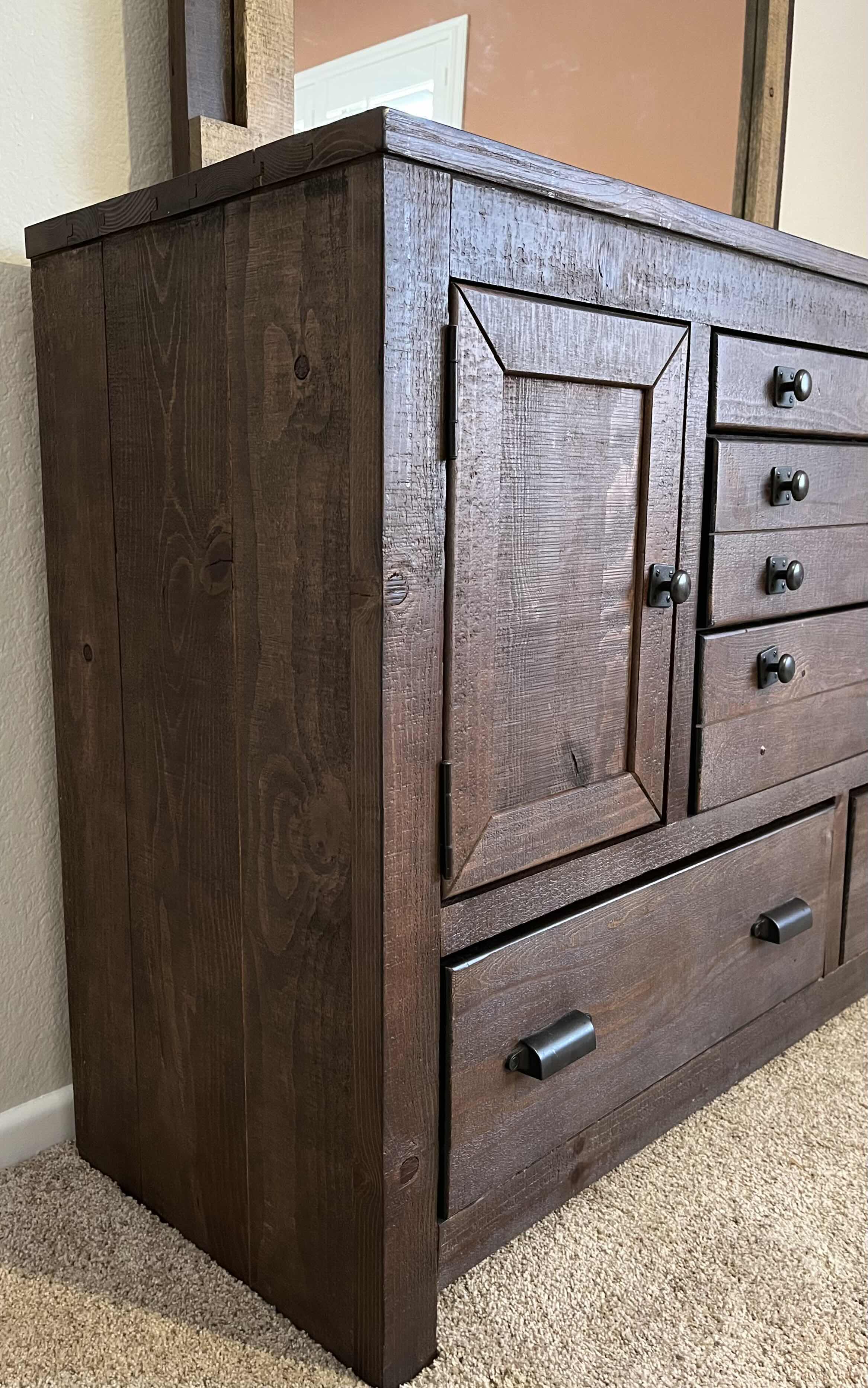 Photo 1 of PROGRESSIVE FURNITURE RUSTIC ANTIQUE BARN WOOD 5 DRAWER 2 CABINET VANITY DRESSER 60” X 20” H78”