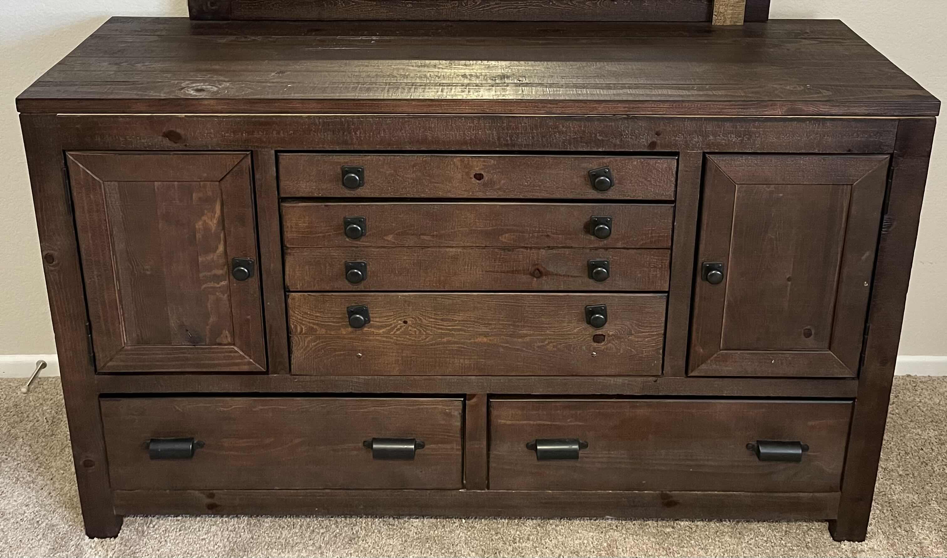Photo 1 of PROGRESSIVE FURNITURE RUSTIC ANTIQUE BARN WOOD 5 DRAWER 2 CABINET VANITY DRESSER 60” X 20” H78”