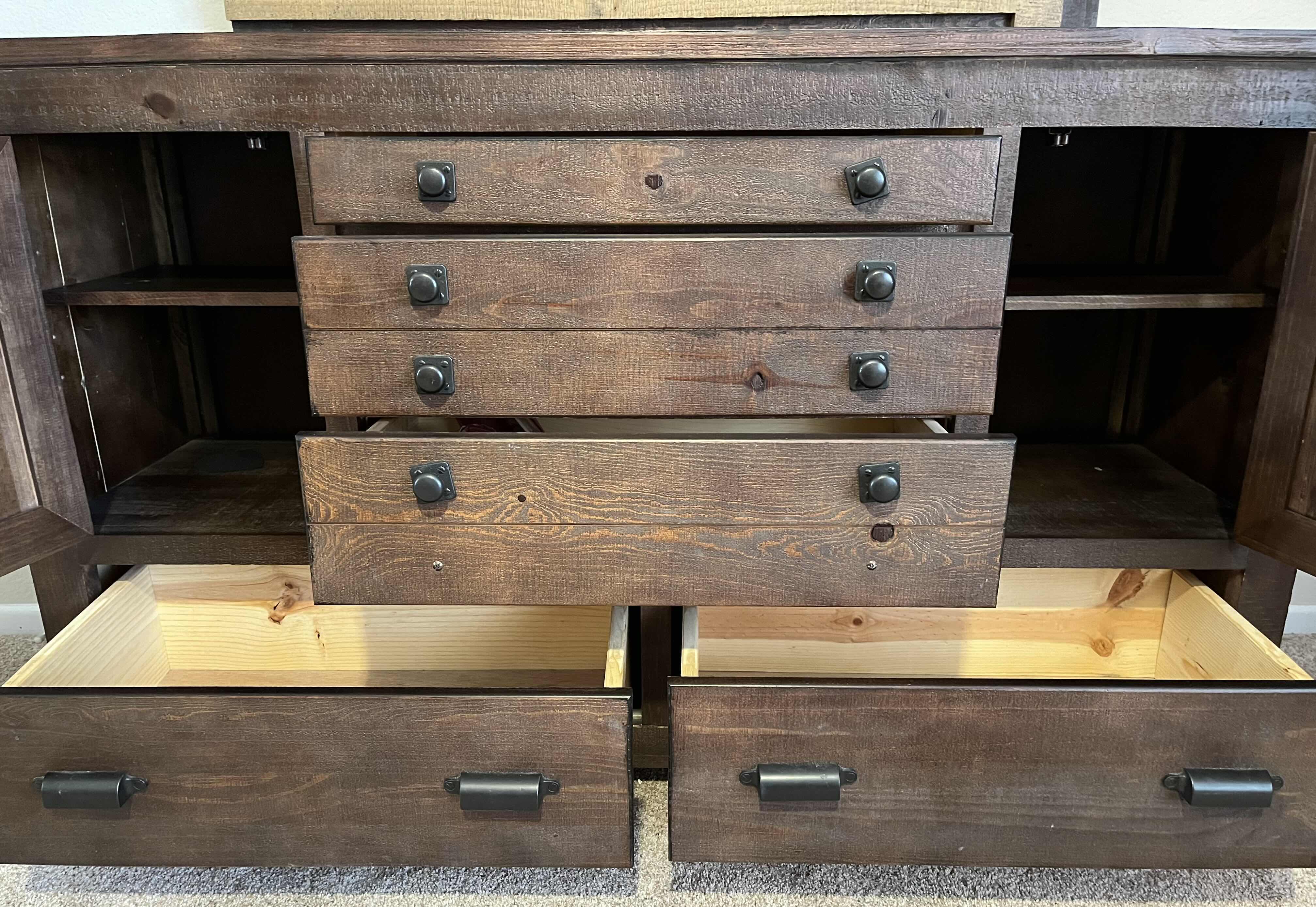 Photo 1 of PROGRESSIVE FURNITURE RUSTIC ANTIQUE BARN WOOD 5 DRAWER 2 CABINET VANITY DRESSER 60” X 20” H78”
