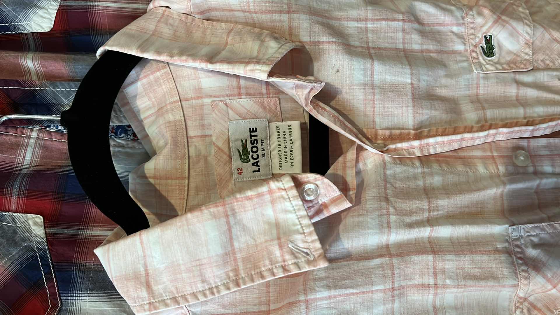 Photo 1 of CALVIN KLEIN, VINTAGE RED, LACOSTE PLAID SHORT SLEEVE DRESS SHIRTS MENS LG-XL (3)