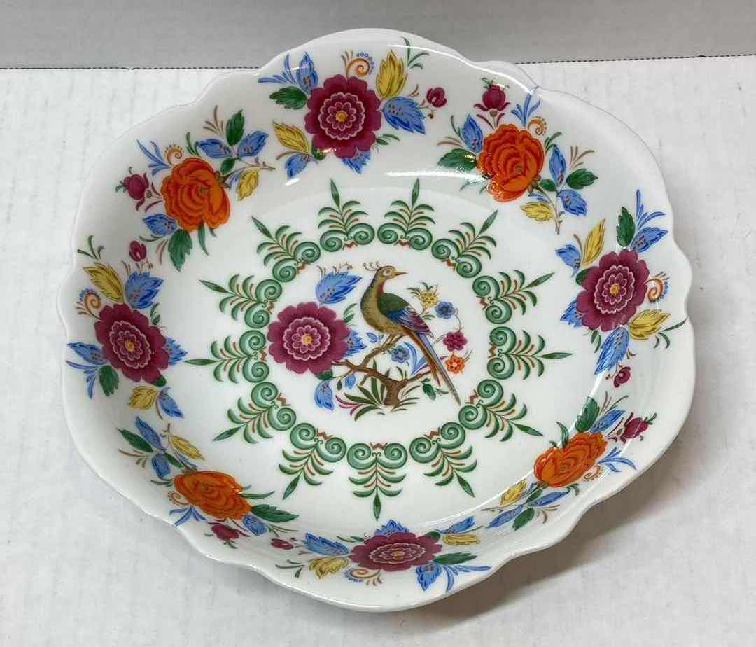 Photo 1 of LINDNER KUEPS BABARIA PORCELAIN CHINESE FLOWER & PEACOCK TEA BOX, CREAMER, & BOWL