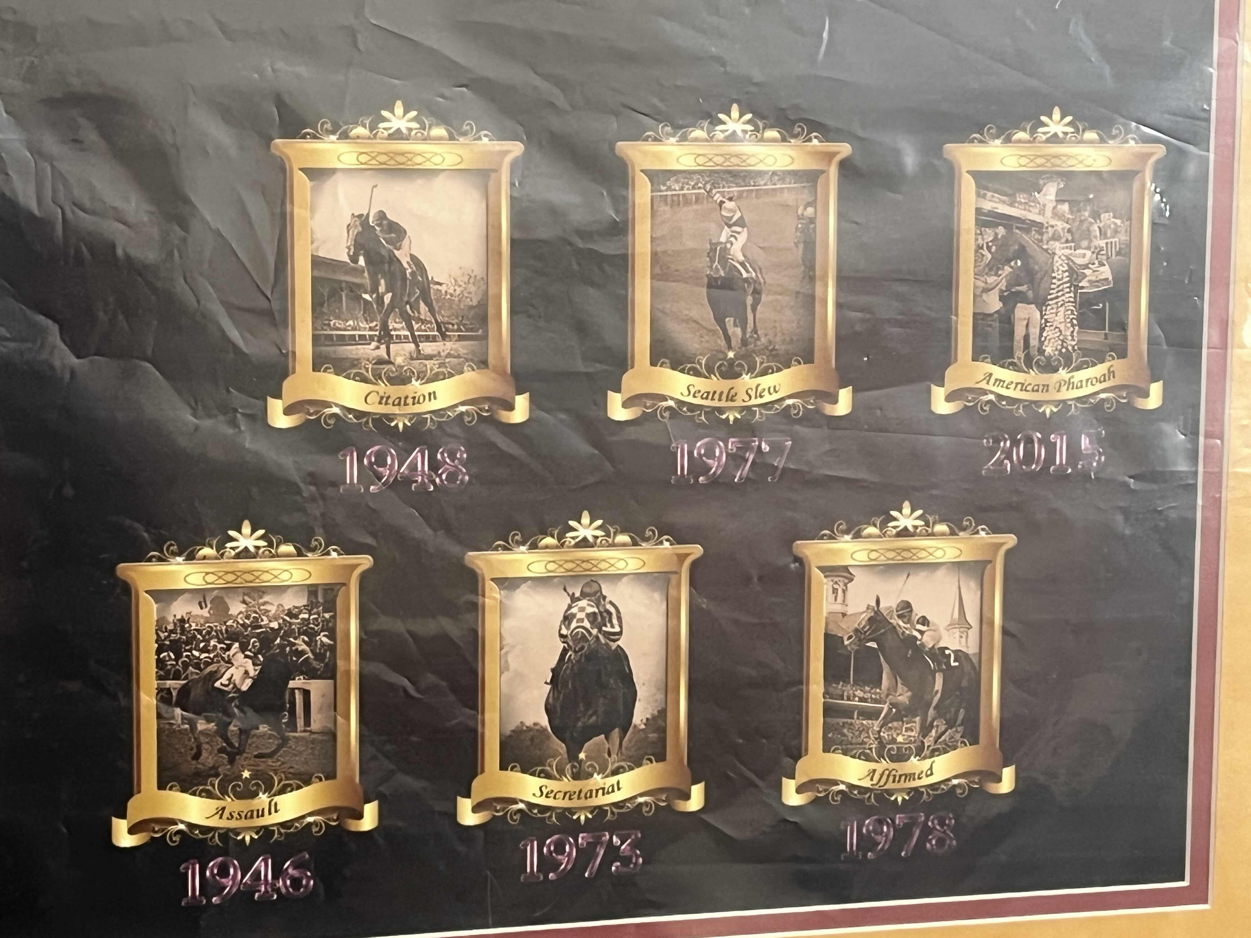 Photo 1 of NEW FANATICS AUTHENTIC TRIPLE CROWN LIMITED EDITION 141ST KENTUCKY DERBY, 140TH PREAKNESS PIMLICO BALTIMORE, 147TH BELMONT STAKES NYC USED RACE DIRT COLLECTION FRAMED MEMORABILIA ART 86/1000 W COA 37” X 17”