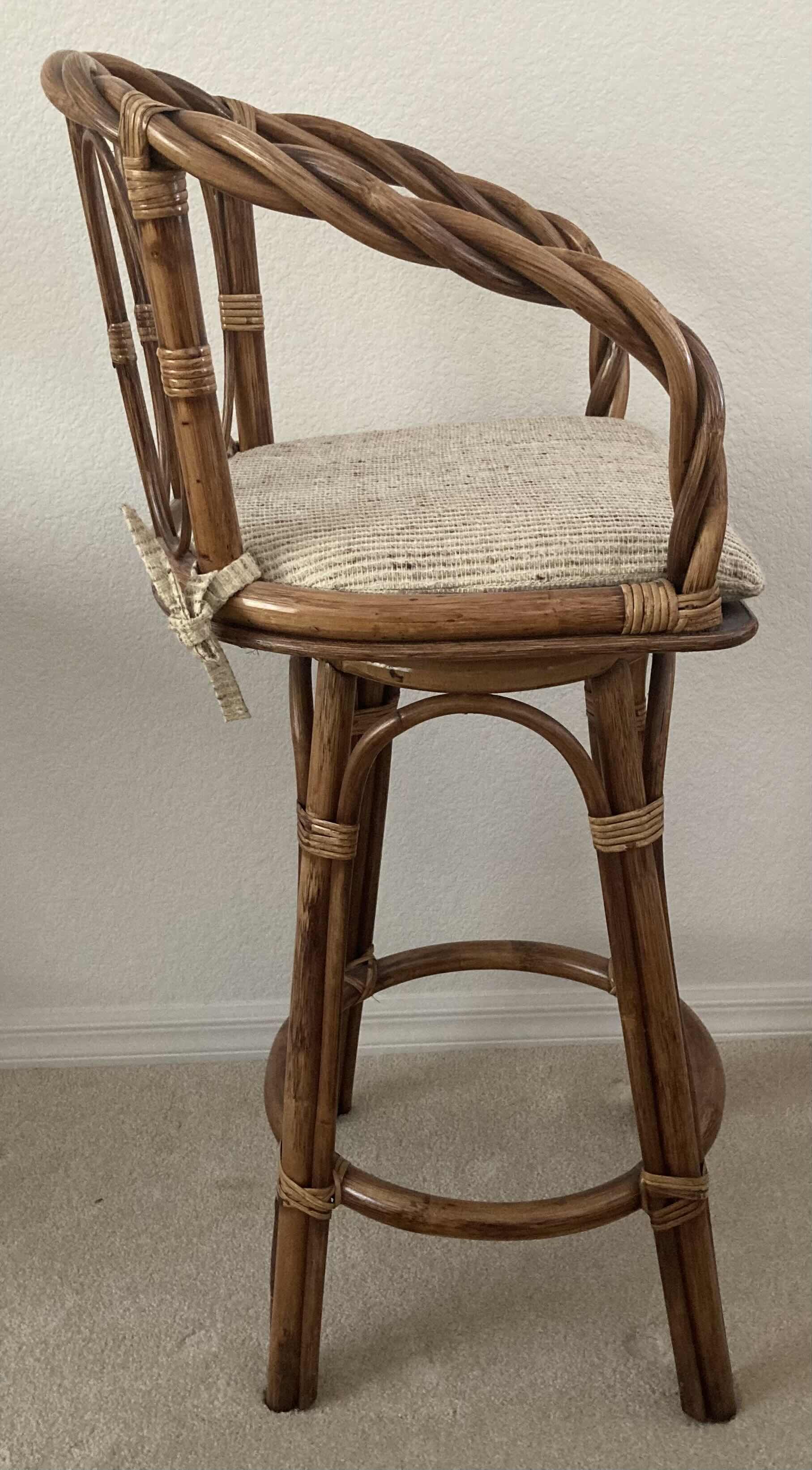 Photo 1 of VINTAGE BAMBOO SWIVEL BAR STOOL CHAIR 20” X 23.5” H40.5”