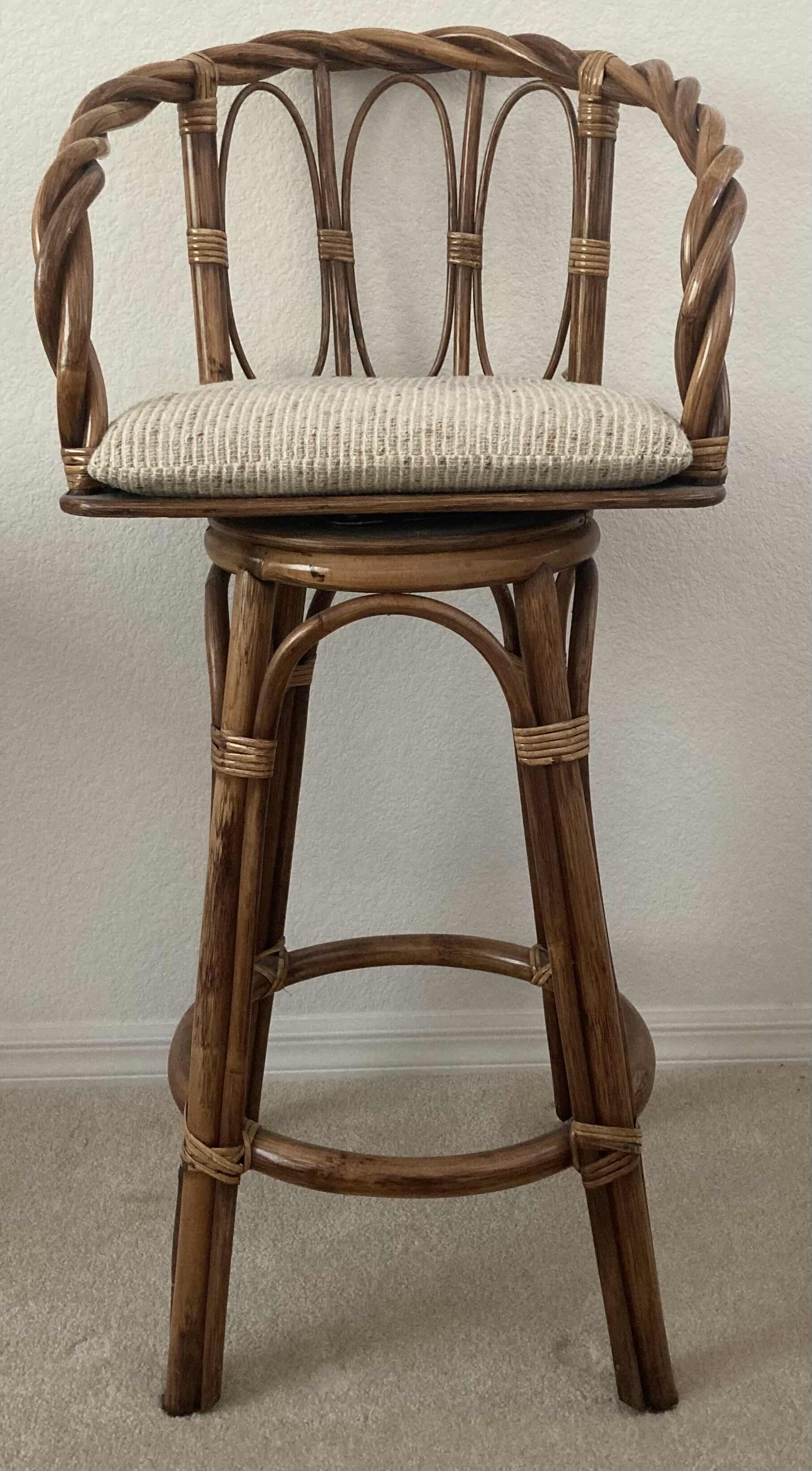 Photo 1 of VINTAGE BAMBOO SWIVEL BAR STOOL CHAIR 20” X 23.5” H40.5”