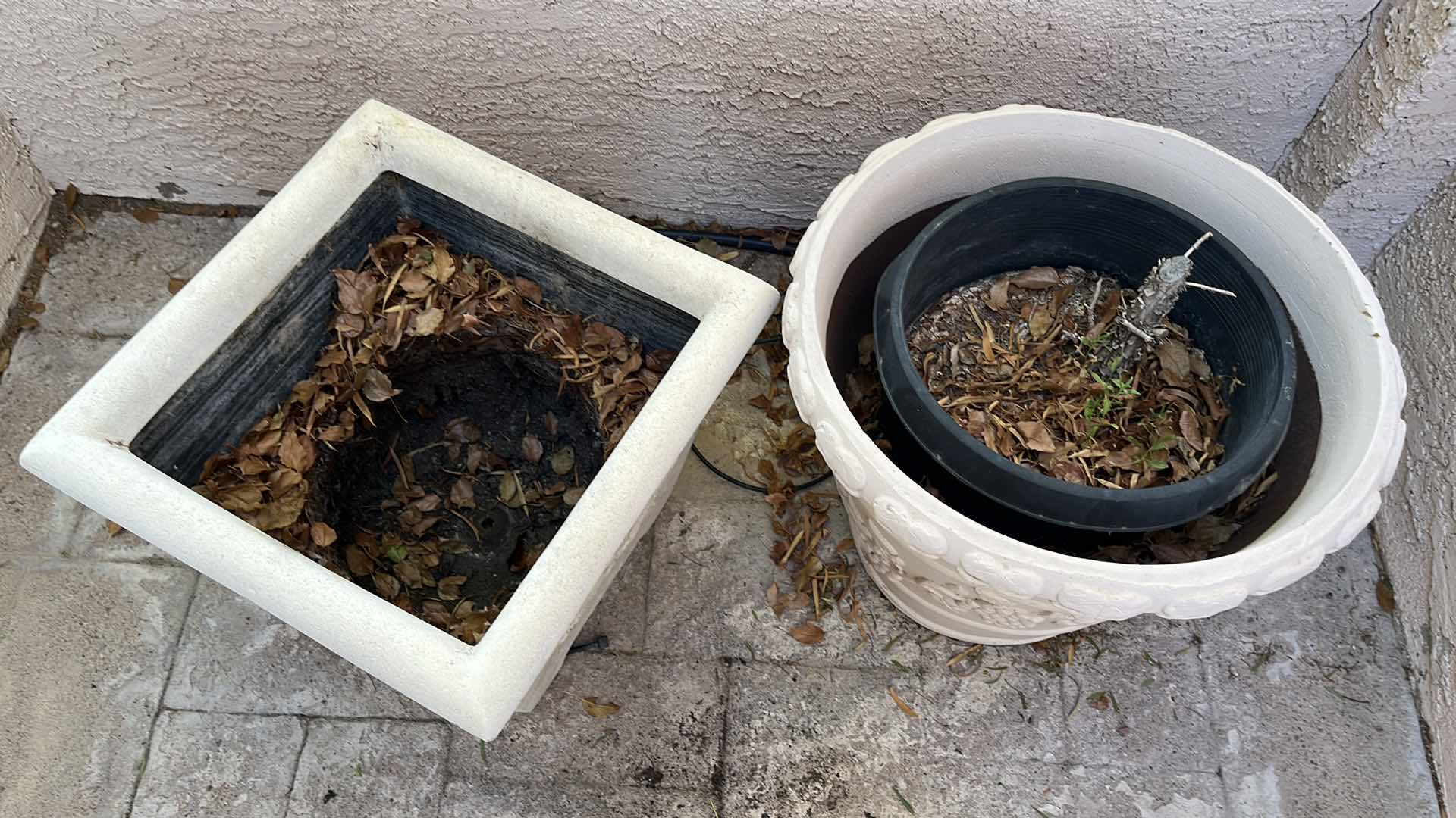 Photo 1 of OUTDOOR STONE FINISH FIBERGLASS PLANTERS (2) 22” X 20”