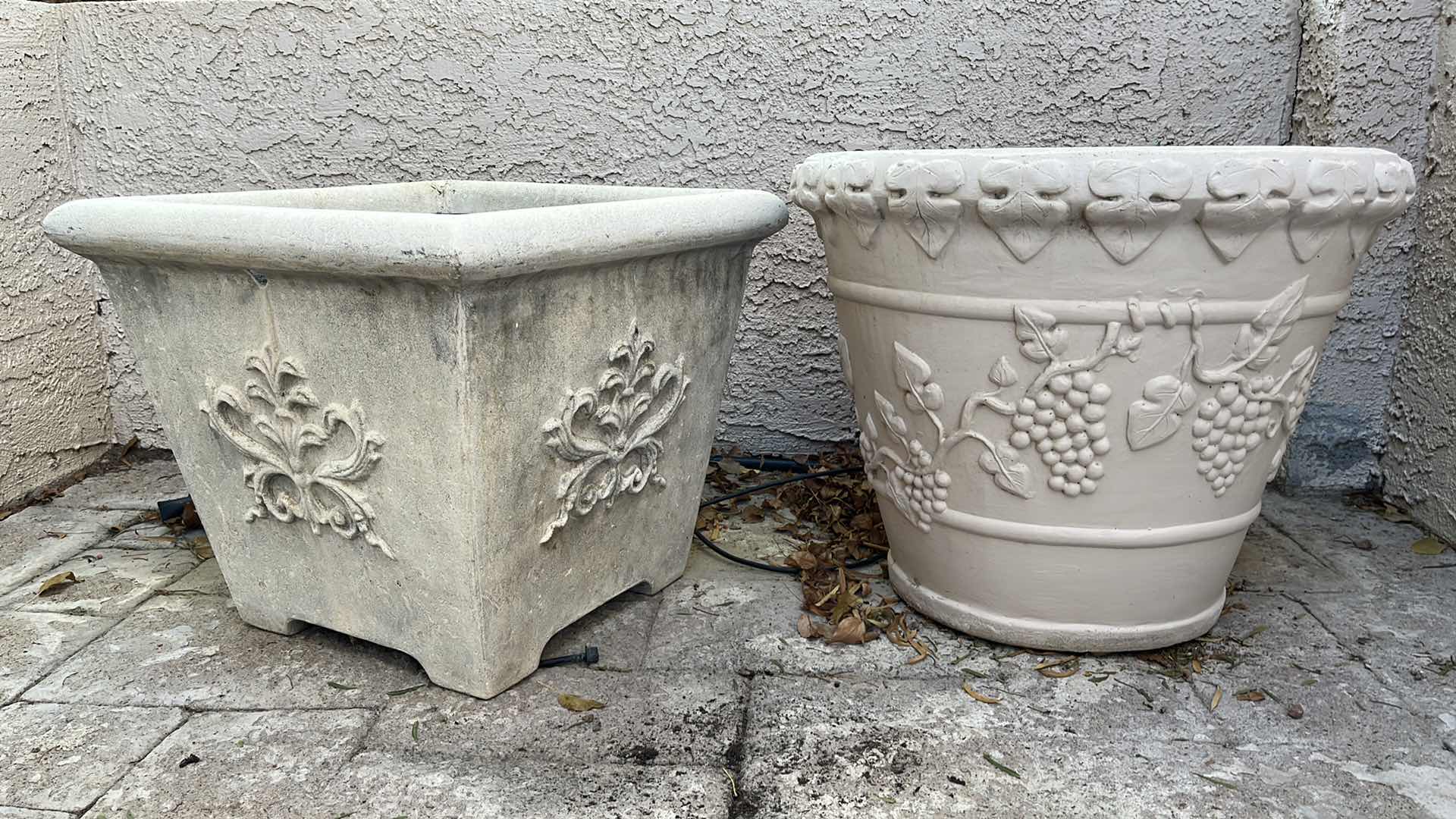 Photo 1 of OUTDOOR STONE FINISH FIBERGLASS PLANTERS (2) 22” X 20”