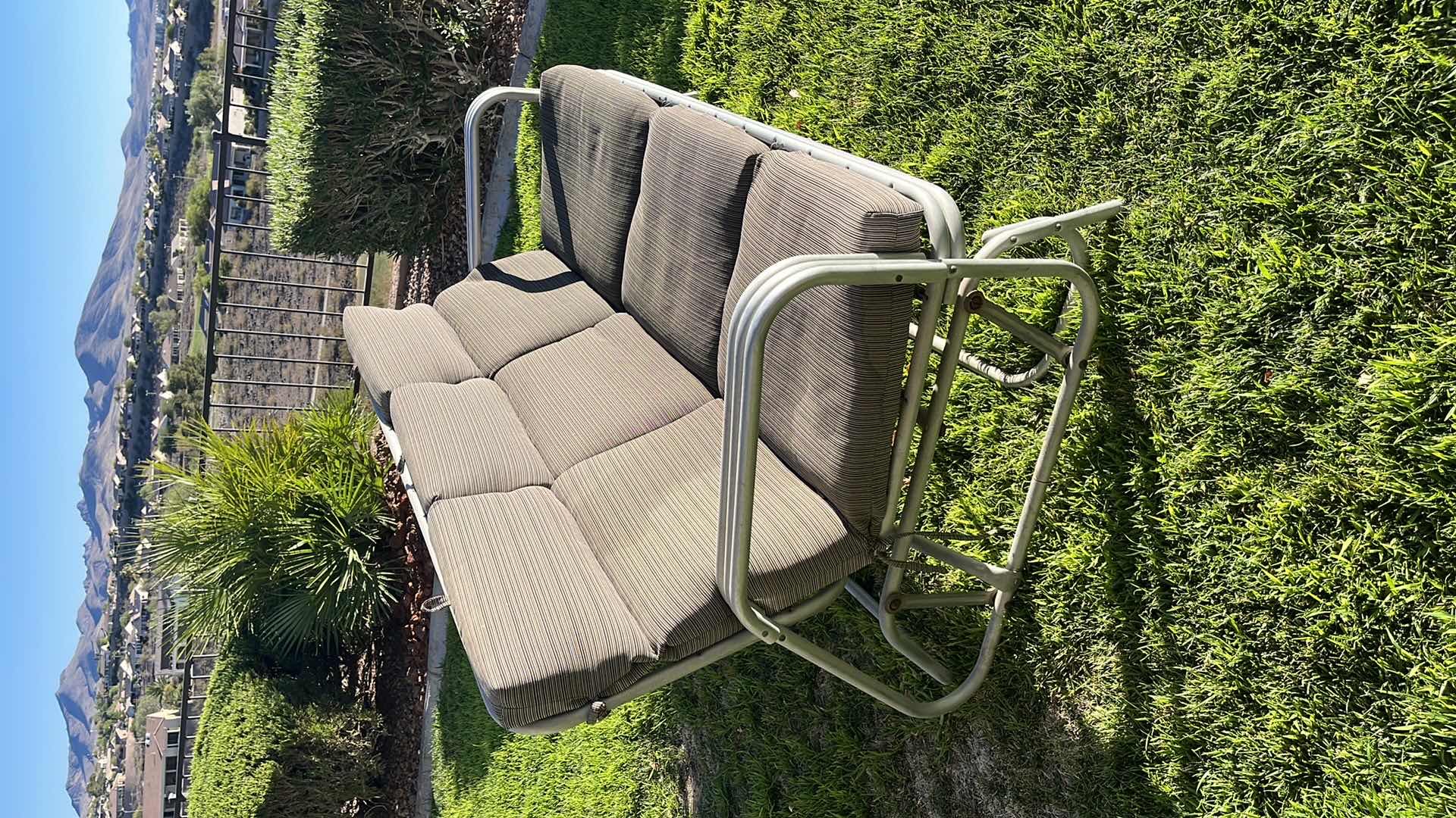 Photo 1 of TARGET HOME ROCKING ALUMINUM FRAME PATIO BENCH W 2 THROW PILLOWS 68.5” X 35” H33”