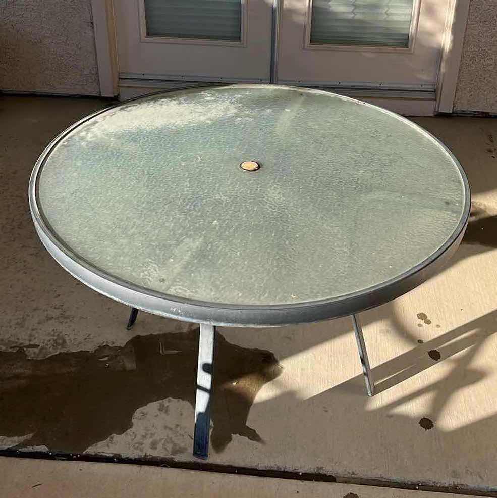 Photo 1 of BLACK FINISH ALUMINIUM FRAME PATIO SET- GLASS TOP TABLE 47” X 29” W 4 CHAIRS 25” X 24” H35.5”