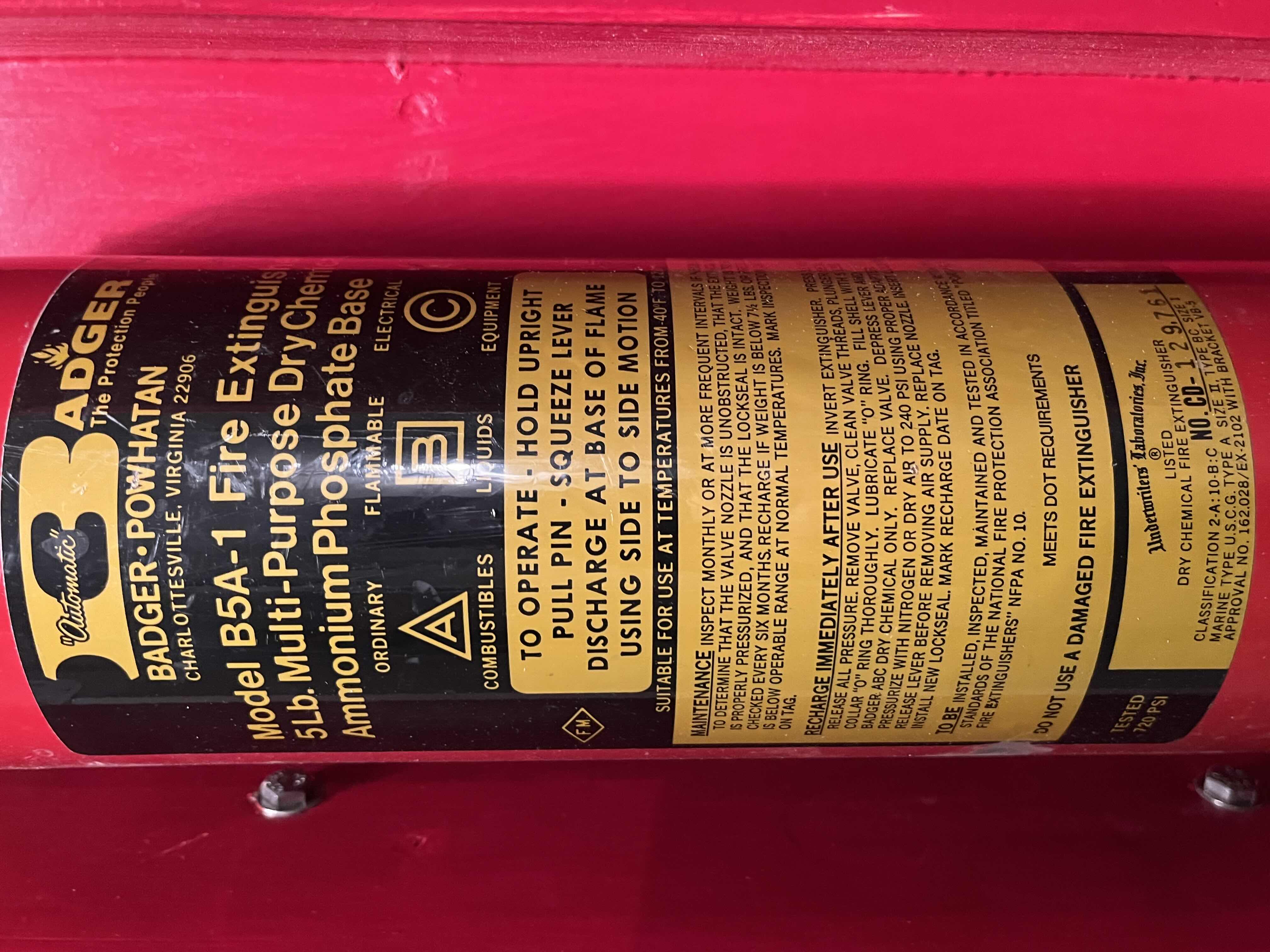 Photo 1 of BADGER POWHATAN FIRE EXTINGUISHER MODEL B5A-1 W CUSTOM MADE RED FINISH WOOD FIRE EXTINGUISHER CASE