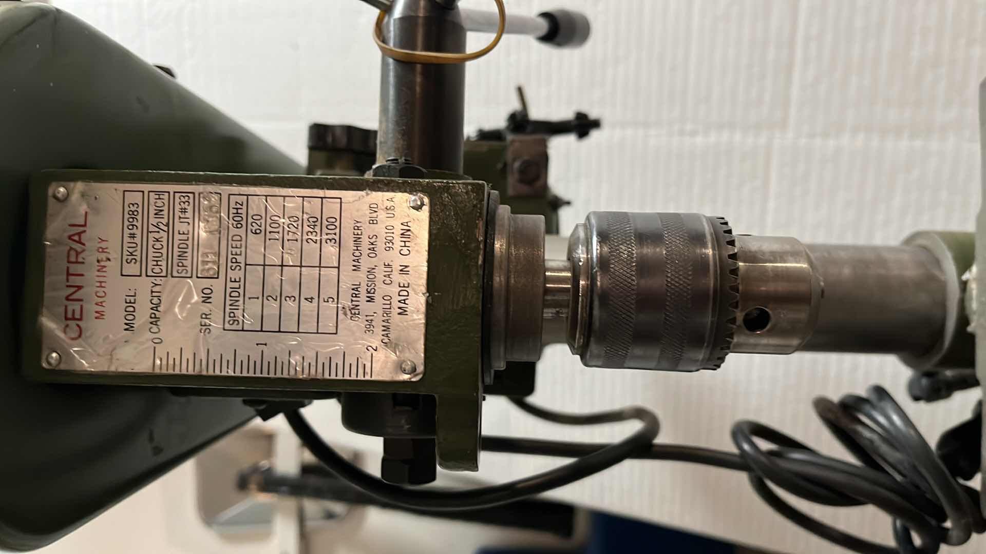 Photo 1 of CENTRAL MACHINERY MOUNTED DRILL PRESS MODEL 9983