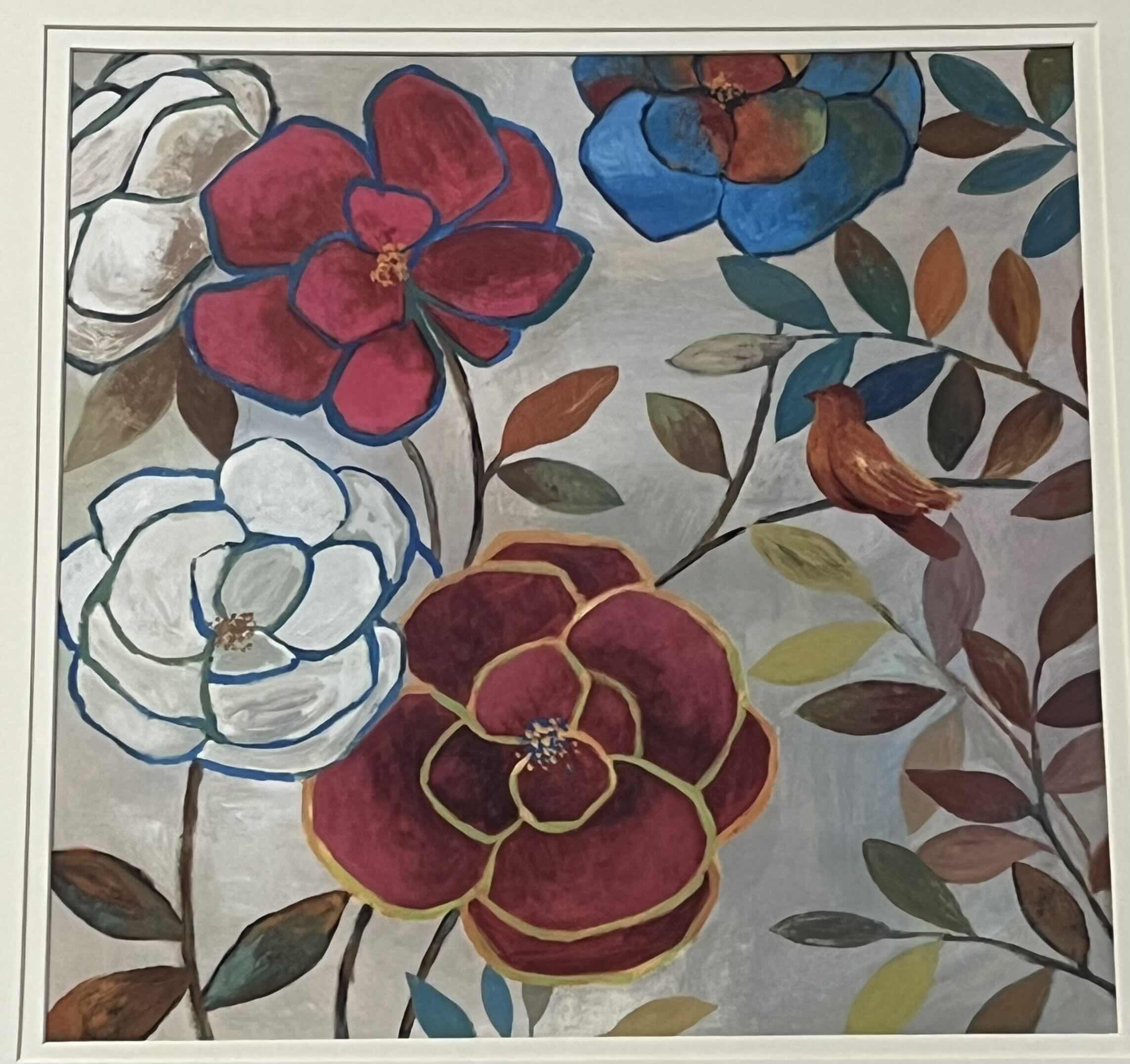 Photo 1 of PAINTED FLOWERS FRAMED PRINT ARTWORK 25” X 25”