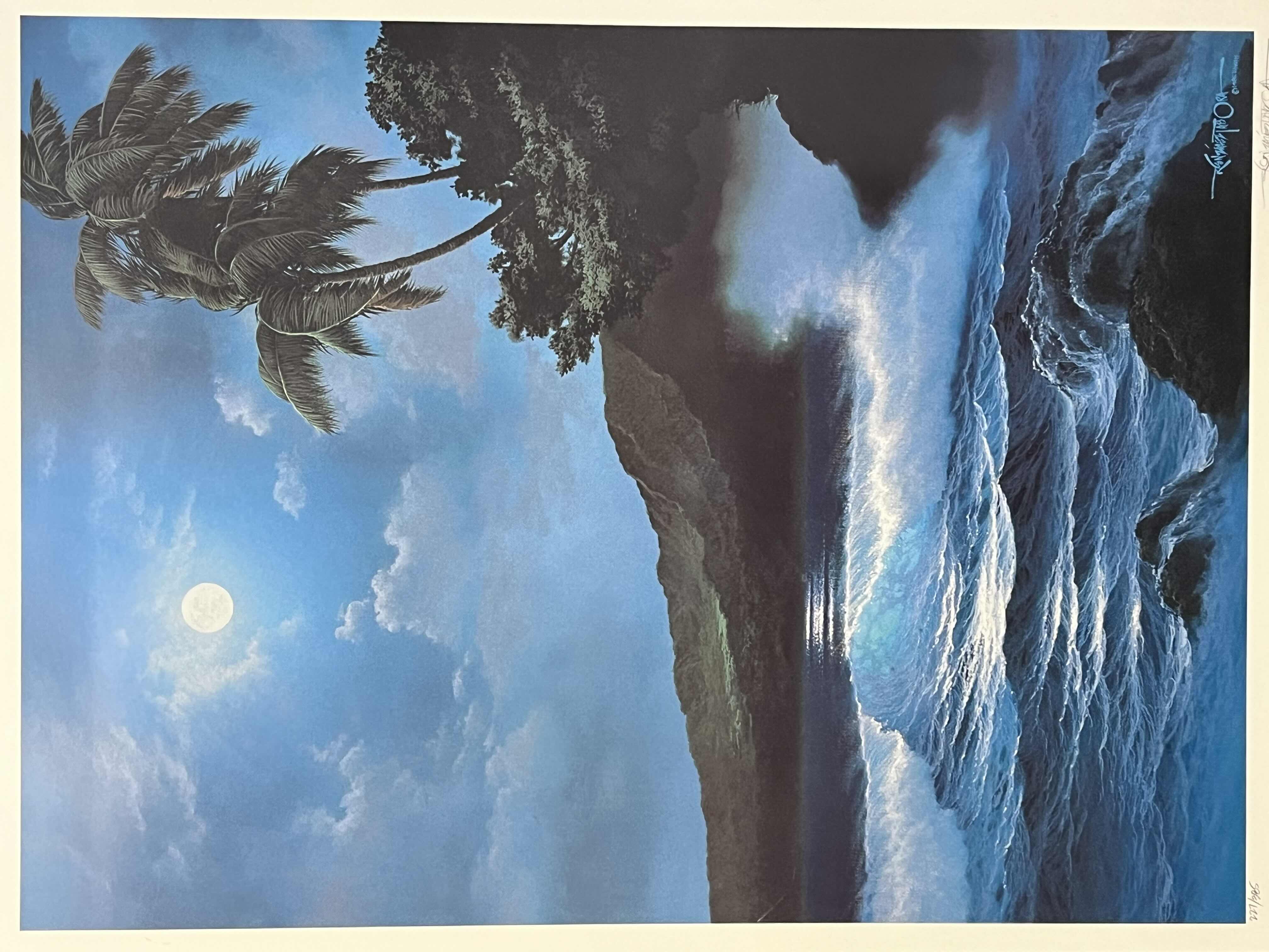 Photo 1 of REFLECTIONS OF TROPICAL MOON LITHOGRAPH FRAMED ARTWORK SIGNED BY ROY TABORA HAWAII YR1986 227/385 31.25” X 39.5”