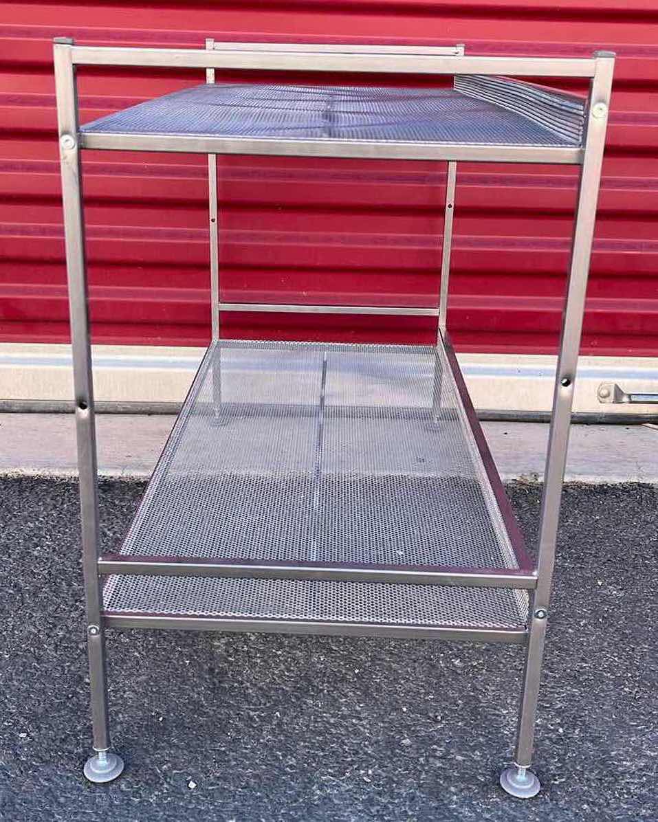 Photo 1 of BRUSHED NICKEL FINISH METAL MESH 2 SHELF RACK W 1 EXTRA SHELF 26.5” X 12” H18”