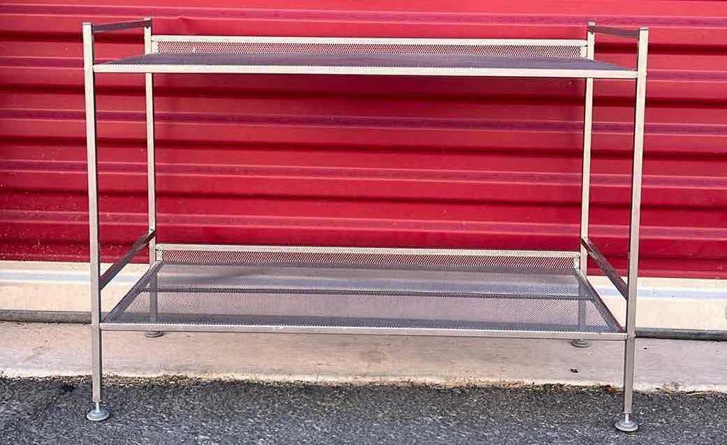 Photo 1 of BRUSHED NICKEL FINISH METAL MESH 2 SHELF RACK W 1 EXTRA SHELF 26.5” X 12” H18”