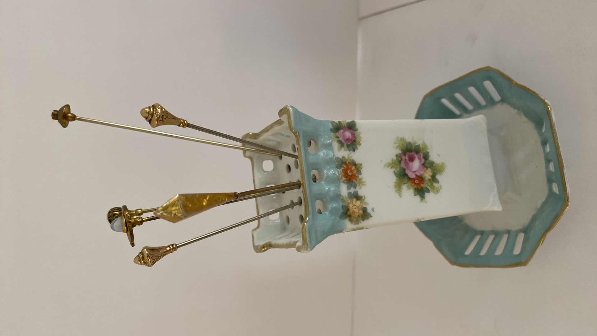 Photo 1 of VINTAGE PORCELAIN FACE DOLL H6.5” AND ROYAL PAYREUTH BAVARIA HAT PIN HOLDER