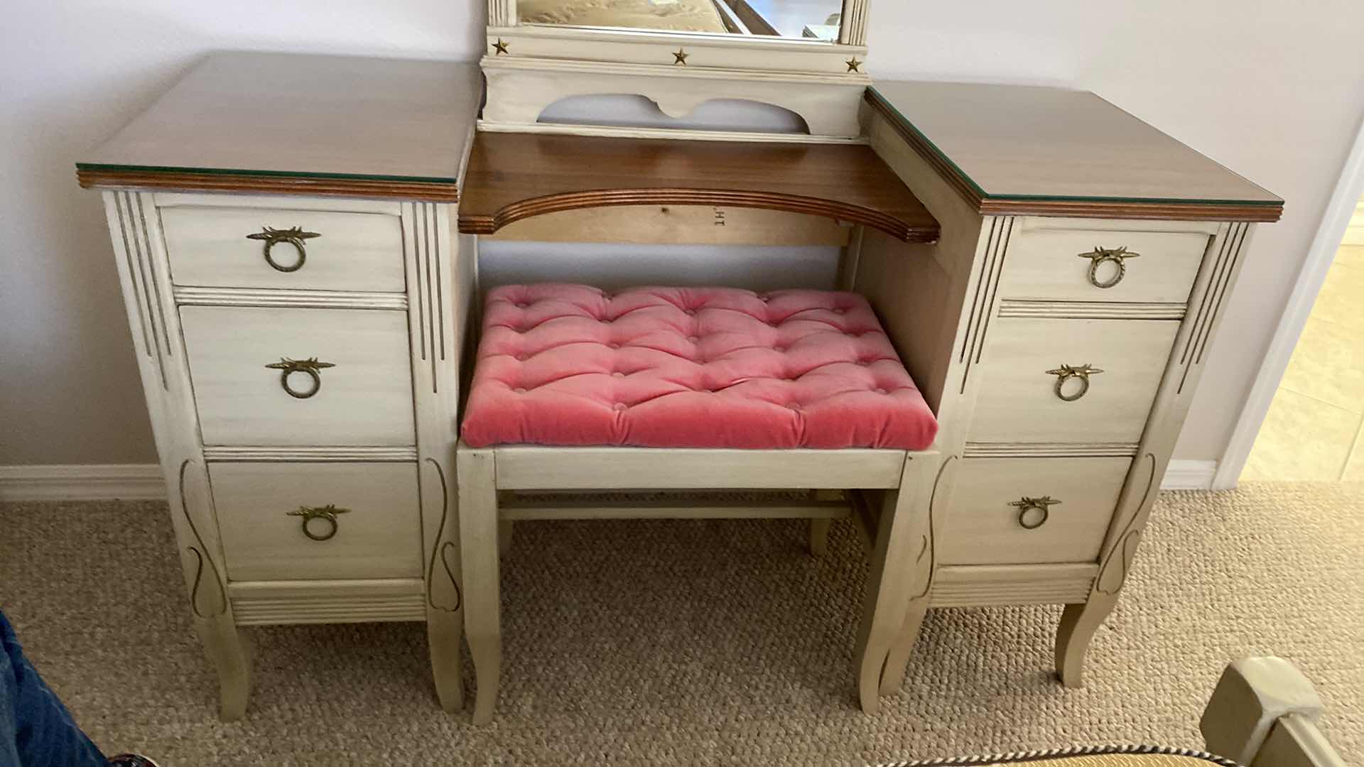 Photo 1 of VINTAGE VANITY WITH BENCH AND MIRROR 48” X 18.5” H30