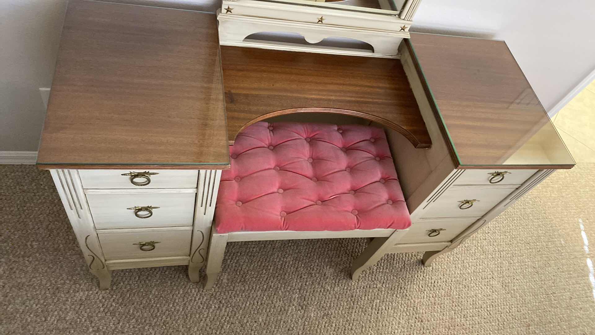 Photo 1 of VINTAGE VANITY WITH BENCH AND MIRROR 48” X 18.5” H30