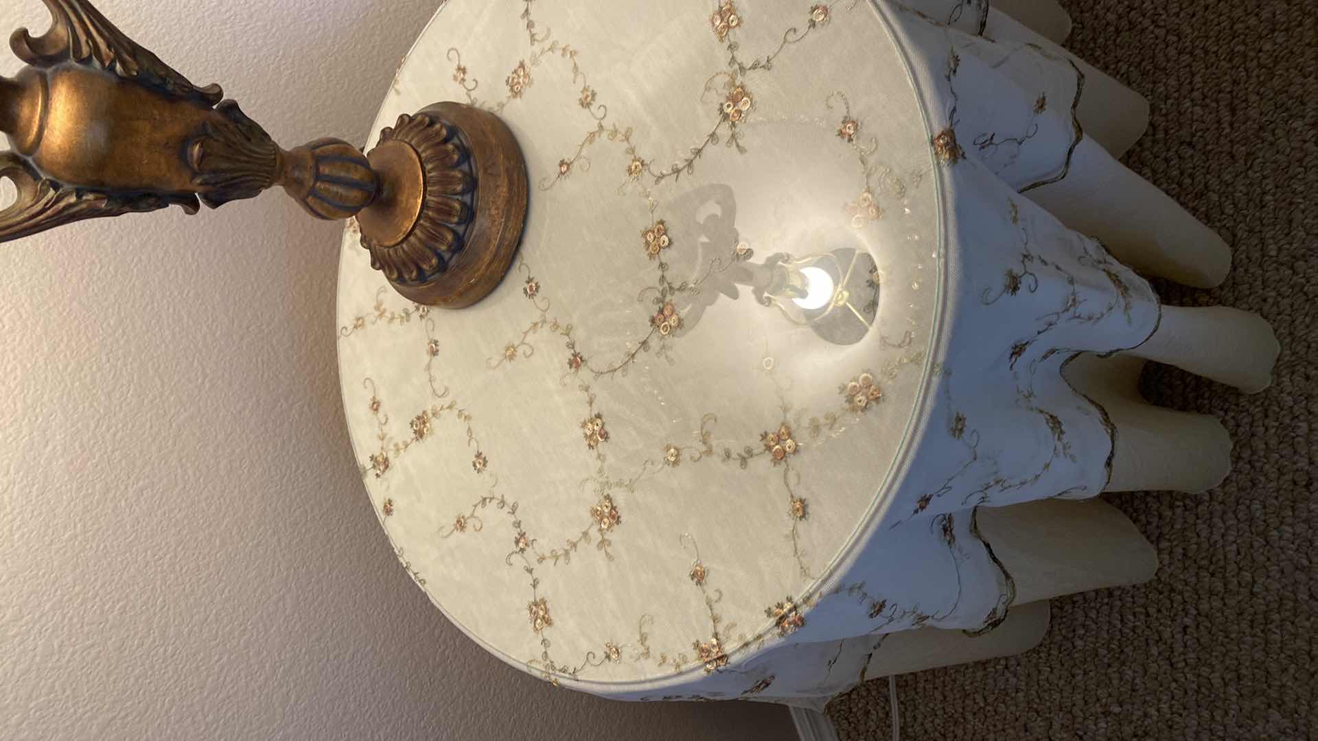 Photo 1 of GLASS TOP TABLE WITH SKIRT DIAMETER 20” X H25" AND TABLE LANP H26”