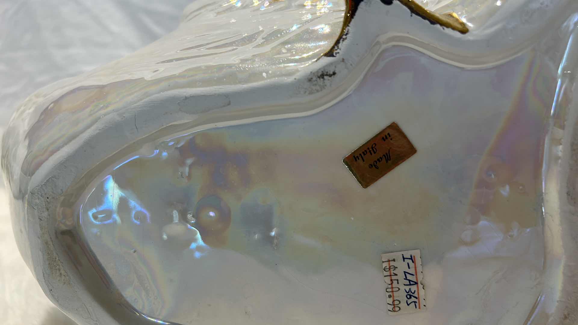 Photo 1 of VINTAGE IRIDESCENT IVORY PORCELAIN SWAN WITH GOLD MADE IN ITALY 15” x 16”