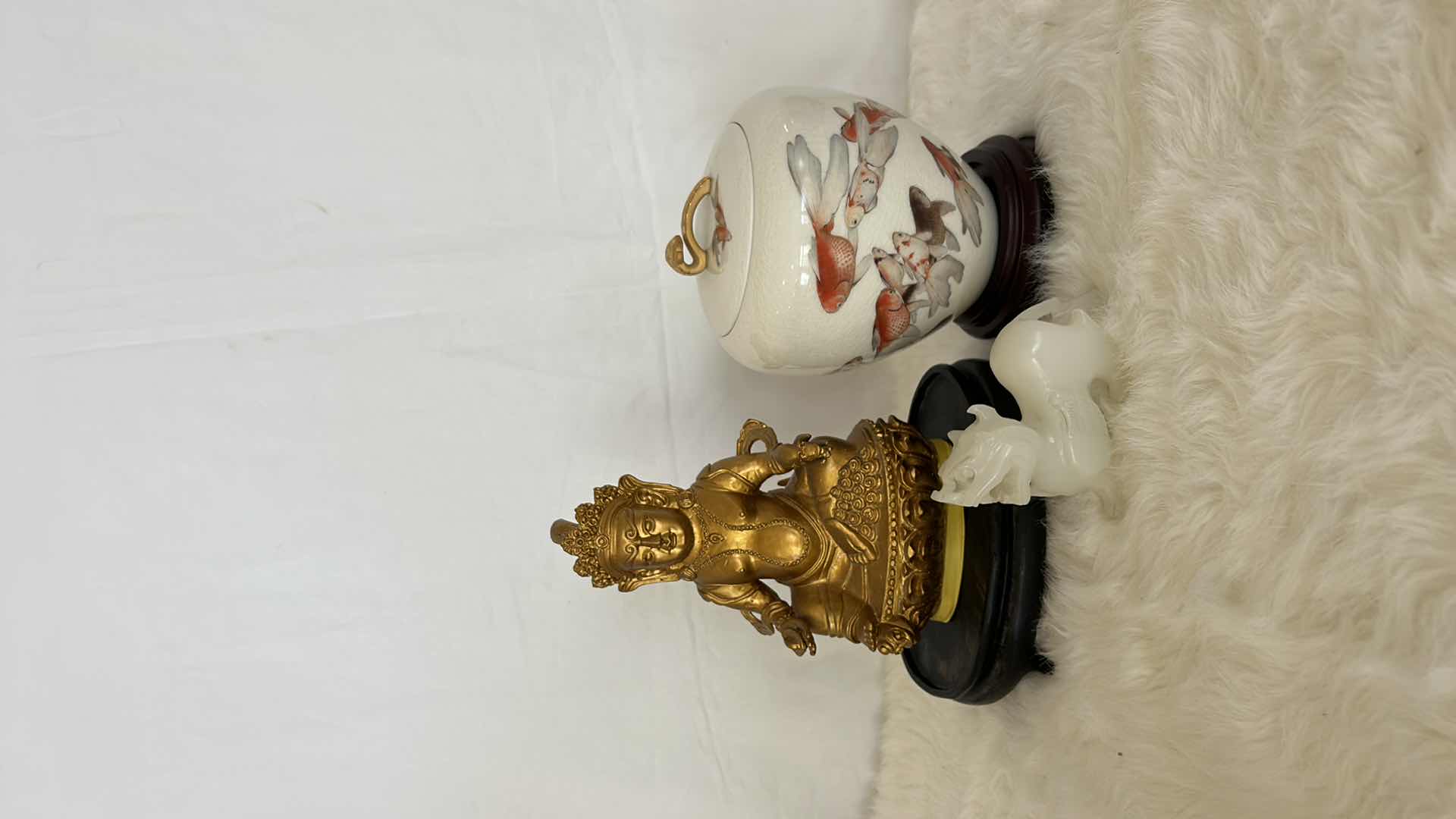 Photo 10 of 3 PC ASIAN DECOR GOLDEN STATUE, FOO DOG AND PORCELAIN GINGER JAR (TALLEST 9.5”)