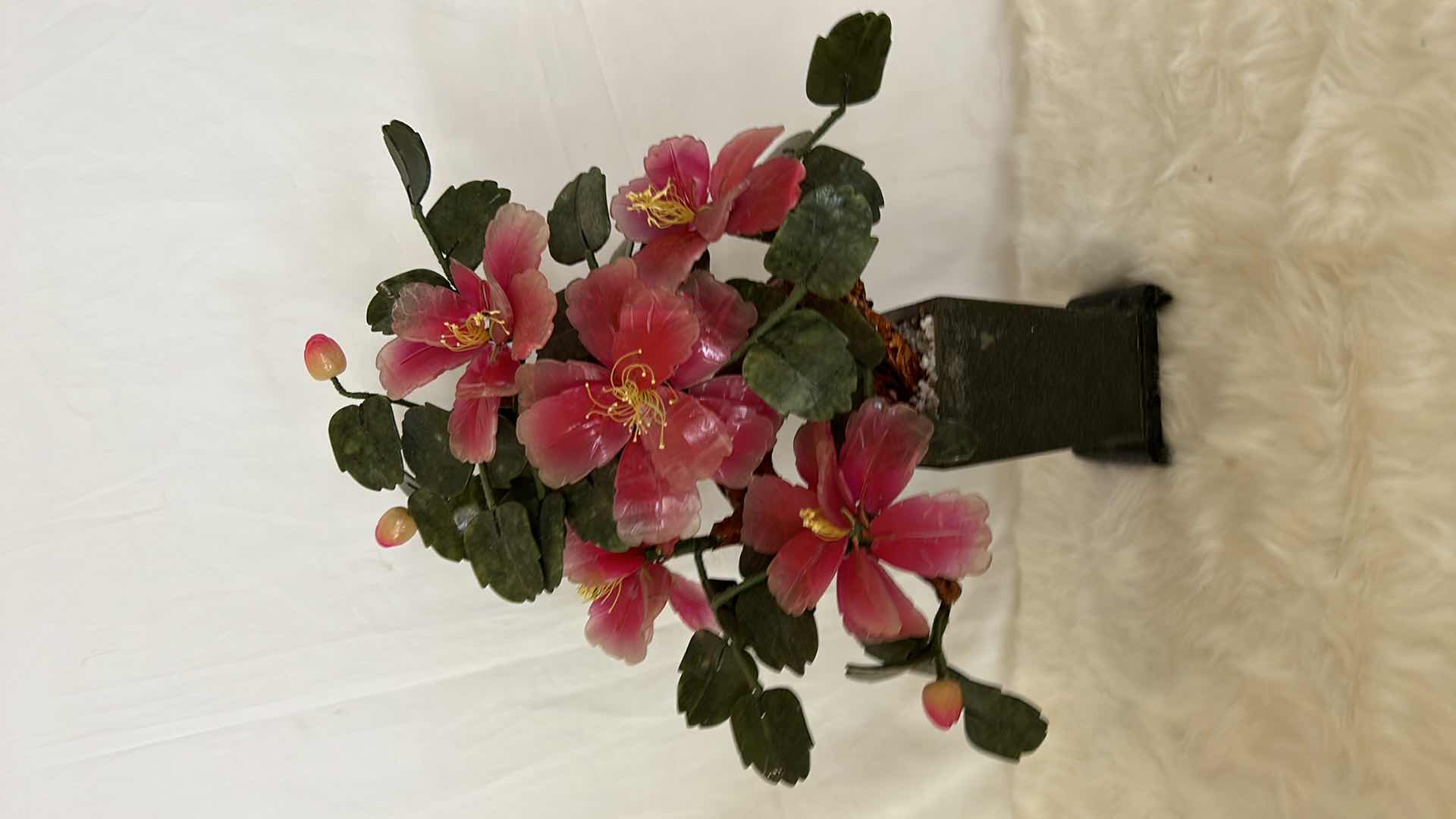 Photo 1 of 2 CHINESE GLASS AND PORCELAIN FLOWERS (TALLEST H18”)