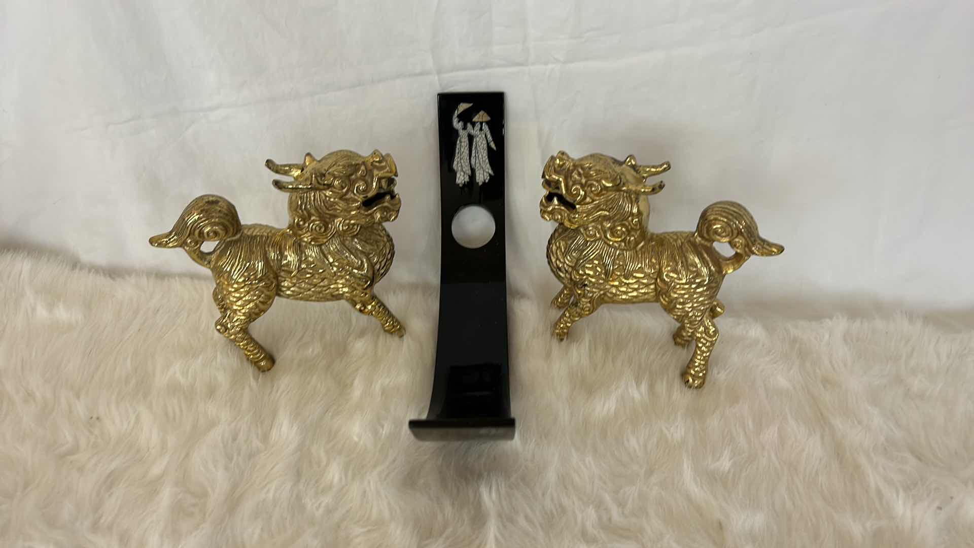Photo 1 of ASIAN DECOR - PAIR OF FOO DOGS 6.5” x 6” AND INCENSE HOLDER