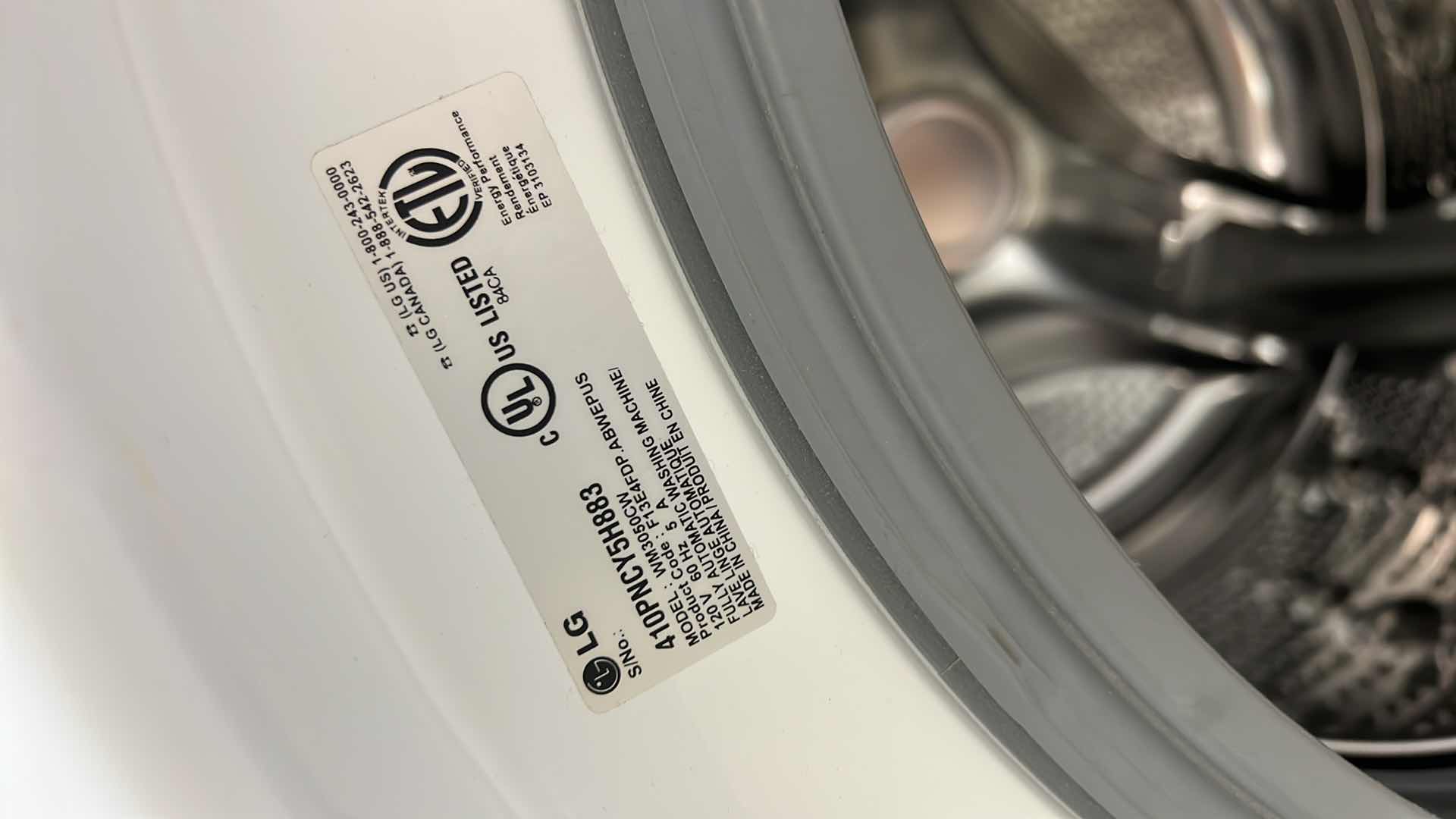 Photo 1 of WHITE LG FRONT LOAD WASHER (LIKE NEW)- MODEL WM3050CW