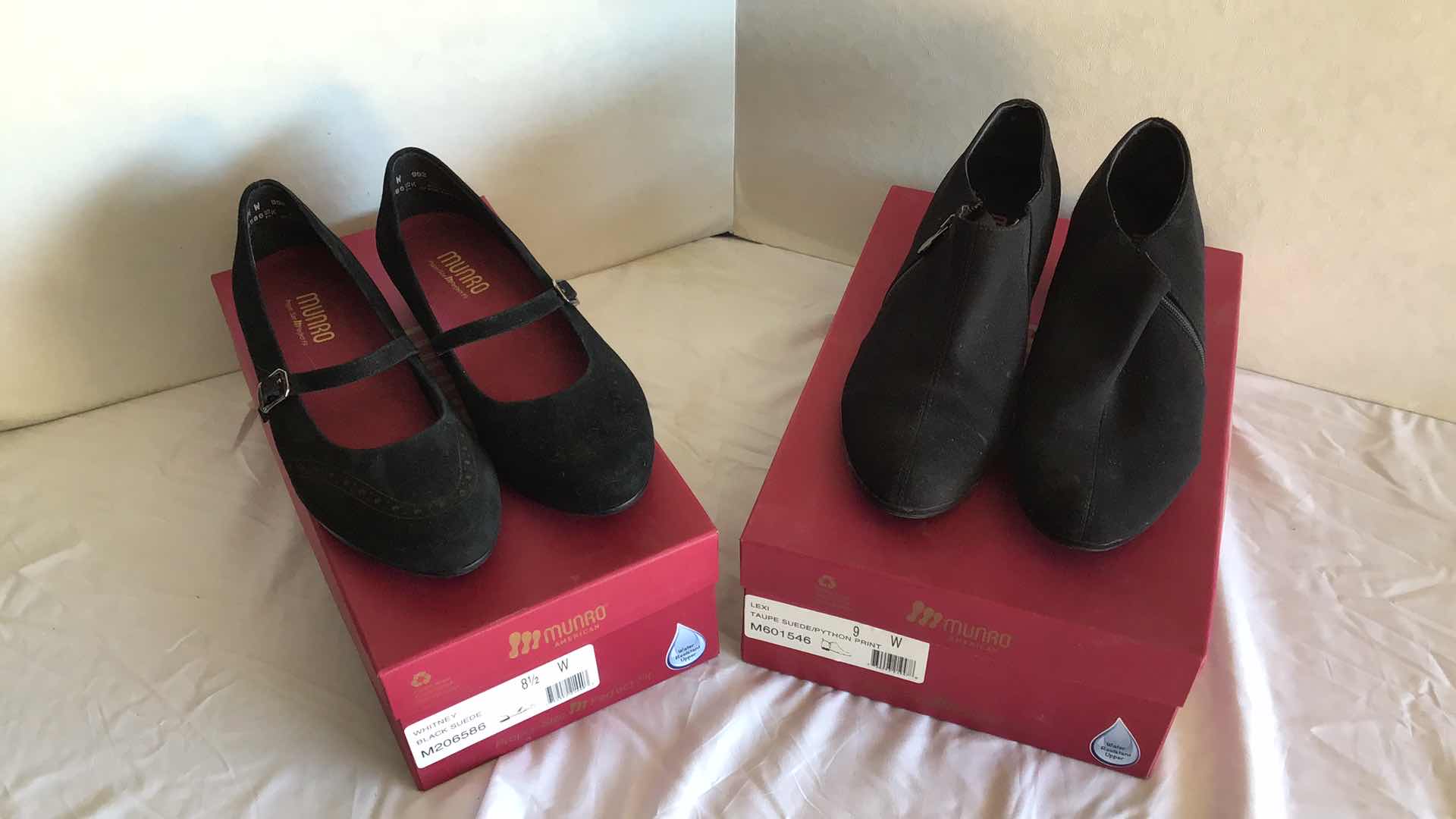 Photo 1 of MUNRO AMERICAN WOMENS SHOES WITNEY BLACK SUEDE  SIZE 8 1/2 & LEXI TAUPE SUEDE BOOTS SIZE 9