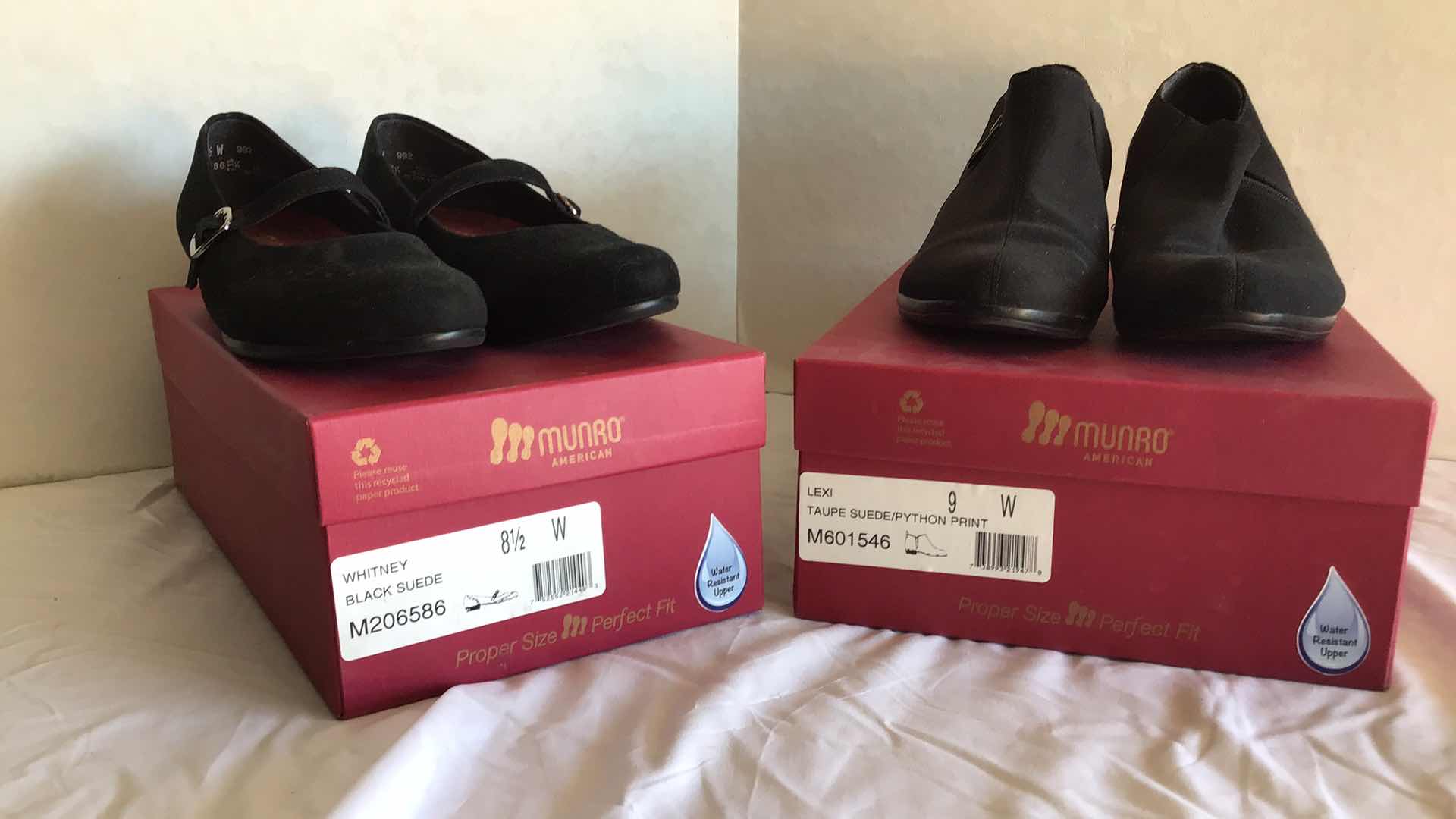 Photo 1 of MUNRO AMERICAN WOMENS SHOES WITNEY BLACK SUEDE  SIZE 8 1/2 & LEXI TAUPE SUEDE BOOTS SIZE 9
