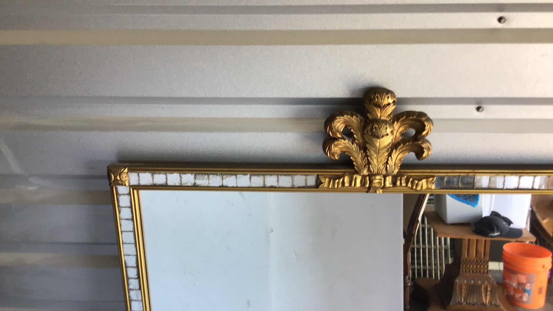 Photo 1 of ORNATE GOLD HANGING WALL MIRROR 37” X 34”