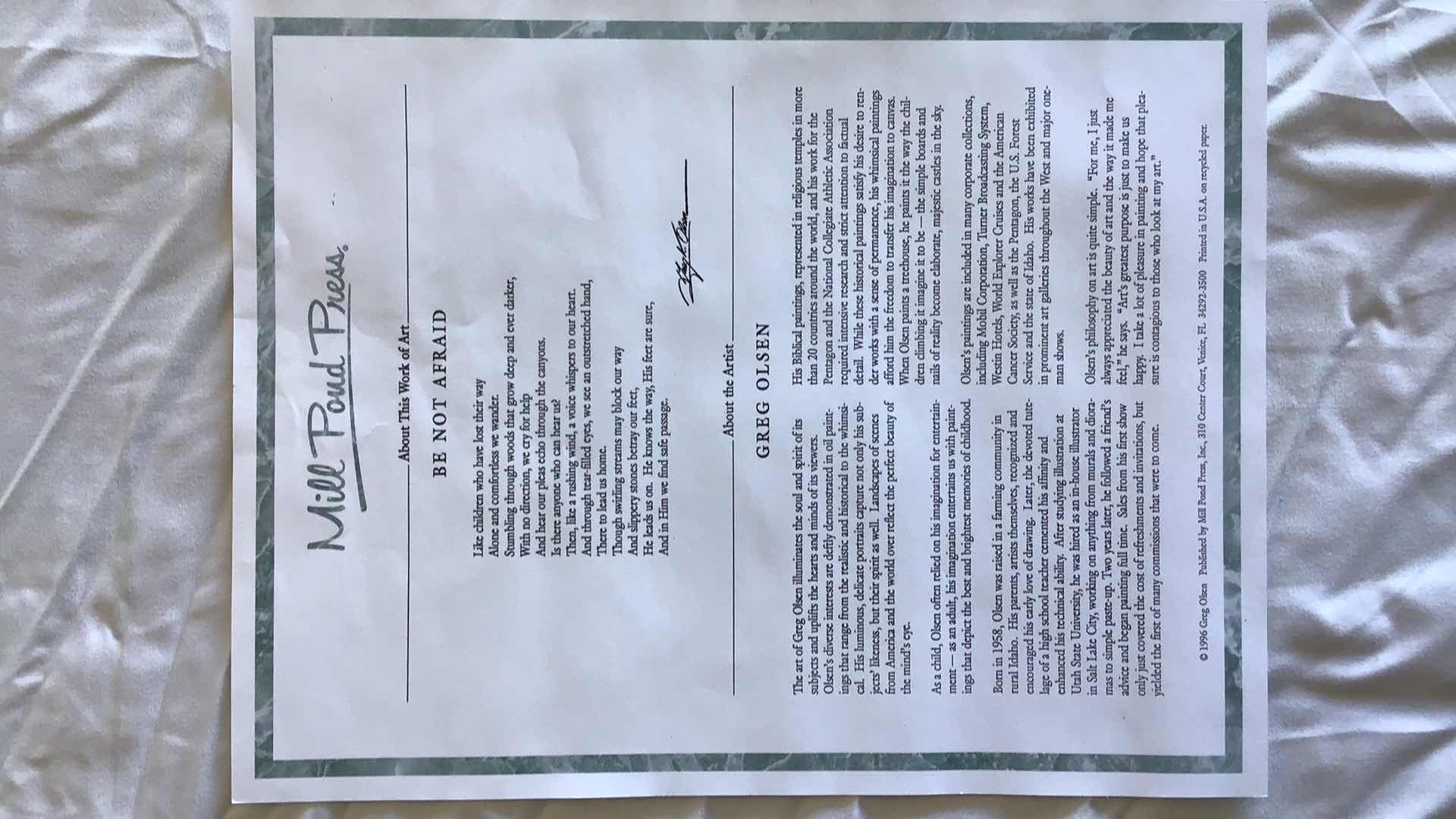 Photo 5 of AUTHENTIC SIGNED & FRAMED GREG OLSEN “BE NOT AFRAID” 32” X 23”