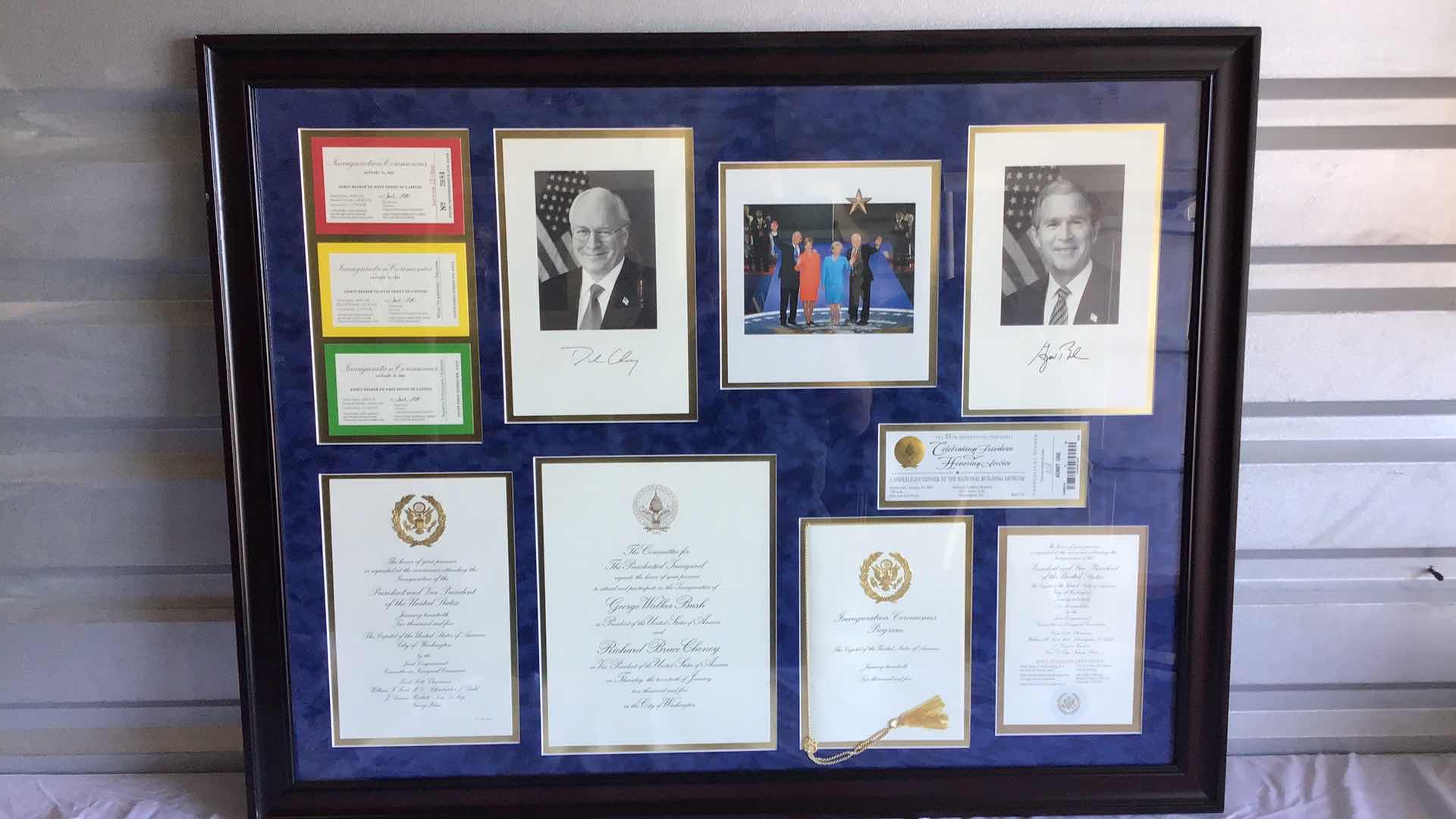 Photo 1 of GEORGE BUSH & DICK CHEYNEY INAUGURATION INVITATION, TICKETS, PICTURES FRAMED 37” X 29”
