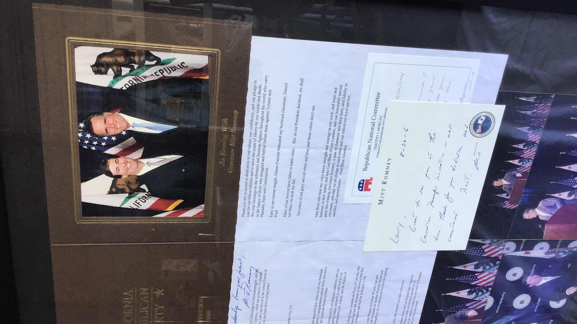 Photo 1 of CALIFORNIA REPUBLICAN PARTY SUMMER 2006 CONVENTION + LETTER FROM MITT ROMNEY 30” X 23”