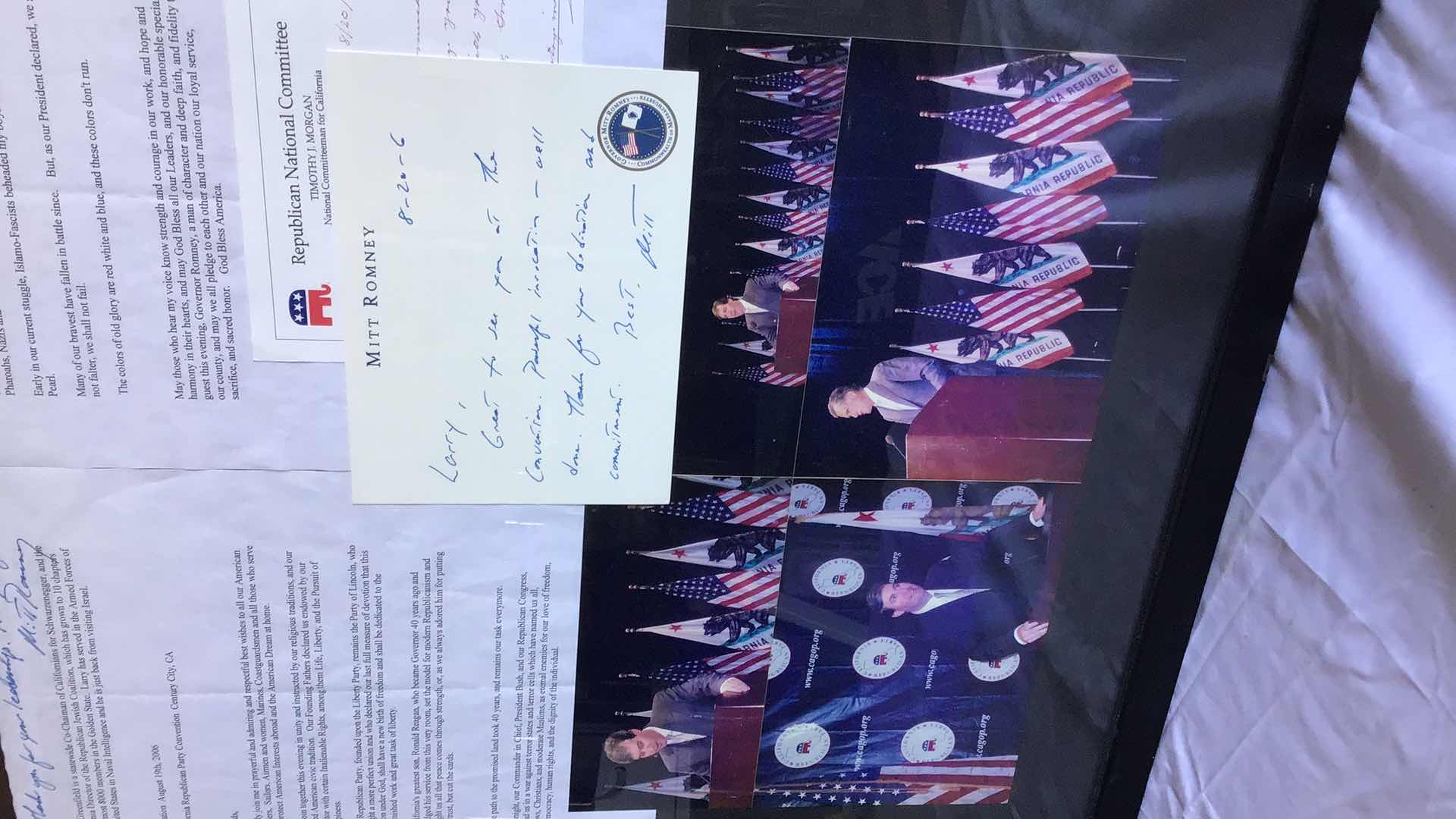 Photo 1 of CALIFORNIA REPUBLICAN PARTY SUMMER 2006 CONVENTION + LETTER FROM MITT ROMNEY 30” X 23”