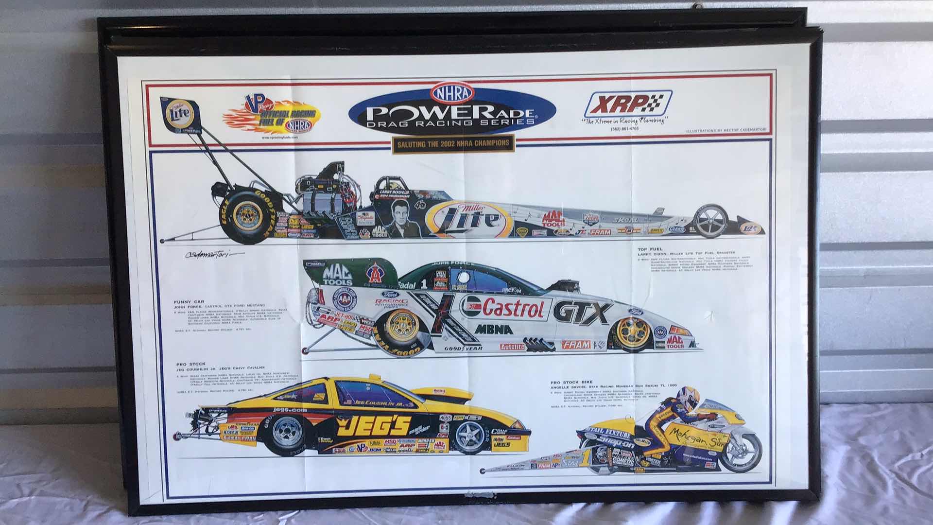 Photo 1 of MOPAR WALL CLOCK & 5 NHRA/NASCAR FRAMED POSTERS 31” X 21”