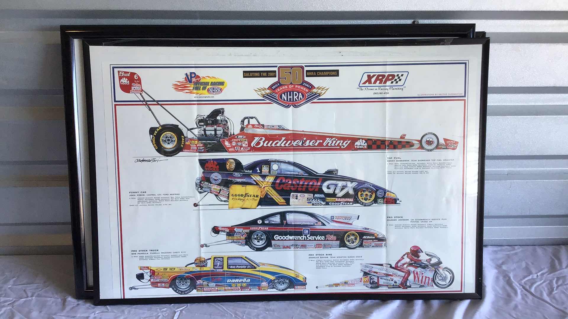 Photo 1 of MOPAR WALL CLOCK & 5 NHRA/NASCAR FRAMED POSTERS 31” X 21”