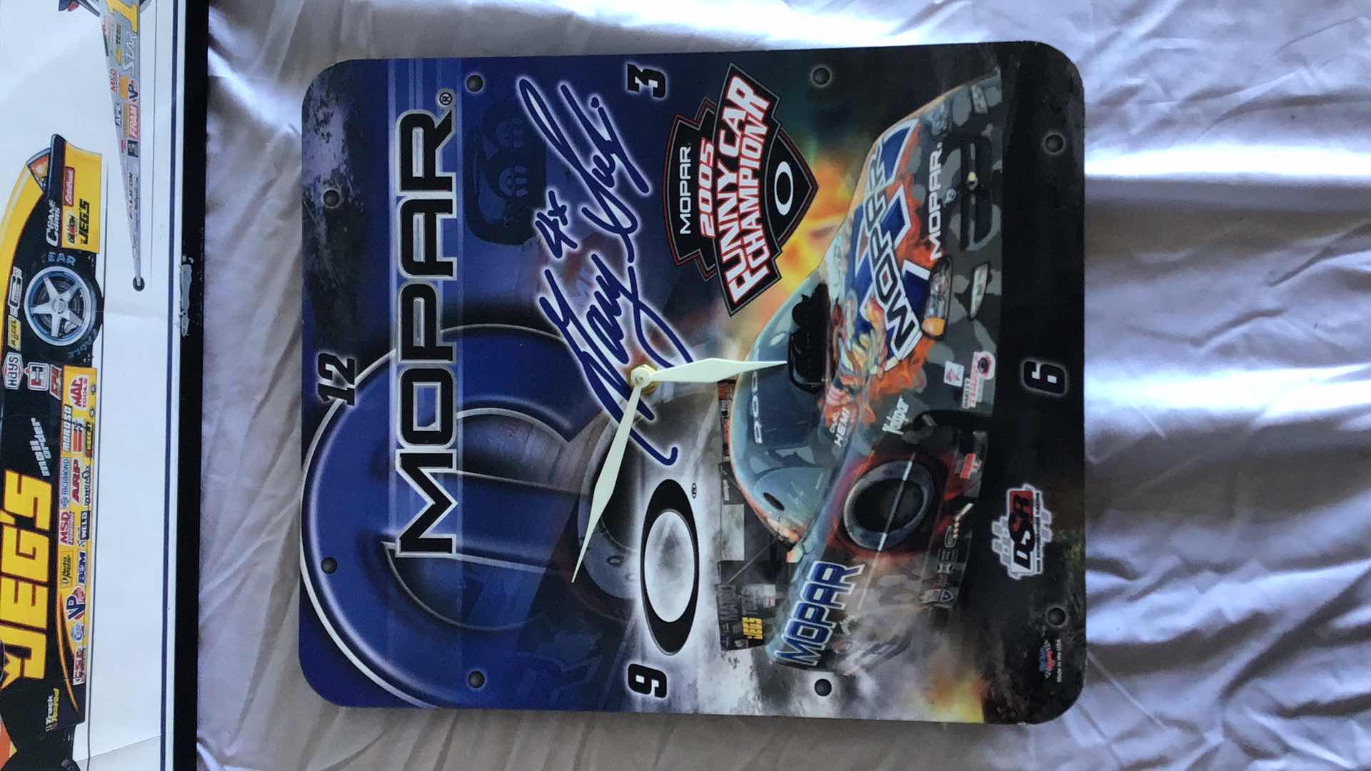 Photo 1 of MOPAR WALL CLOCK & 5 NHRA/NASCAR FRAMED POSTERS 31” X 21”