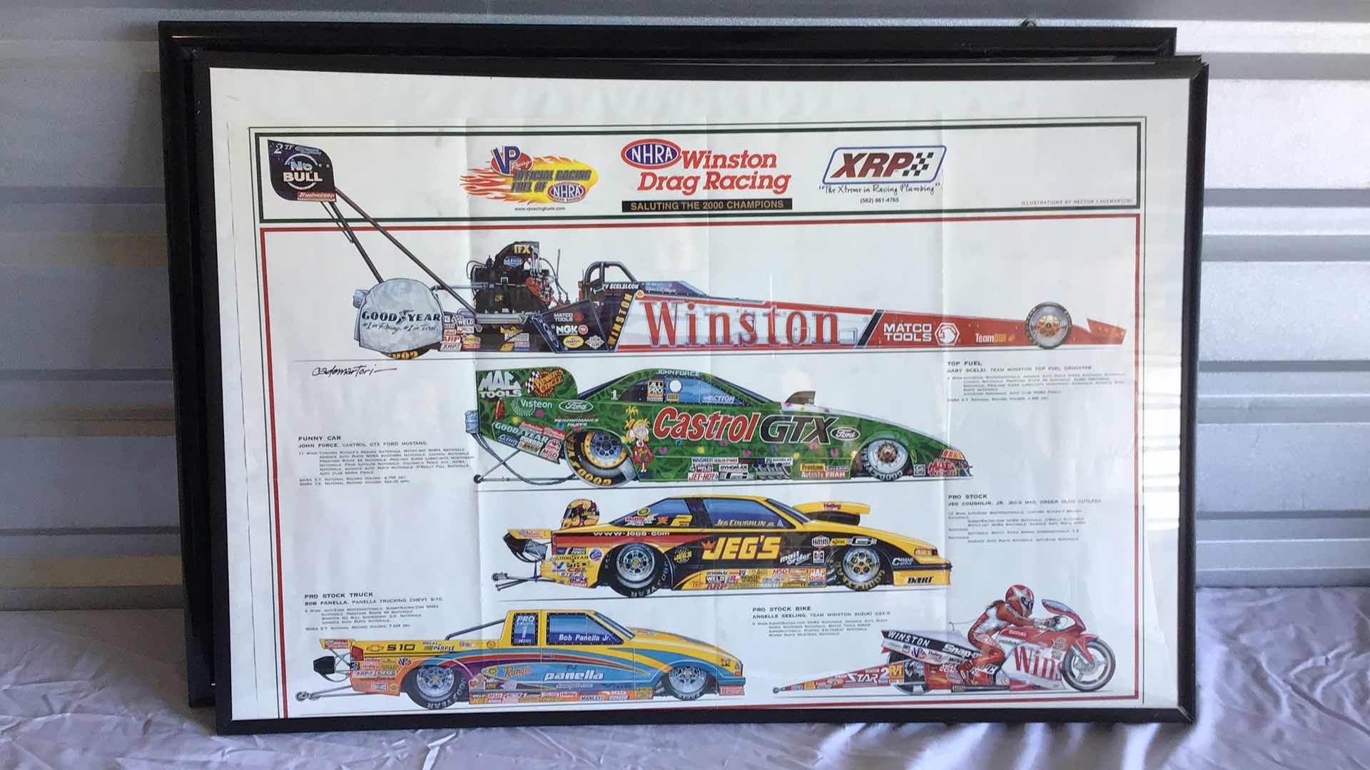 Photo 1 of MOPAR WALL CLOCK & 5 NHRA/NASCAR FRAMED POSTERS 31” X 21”