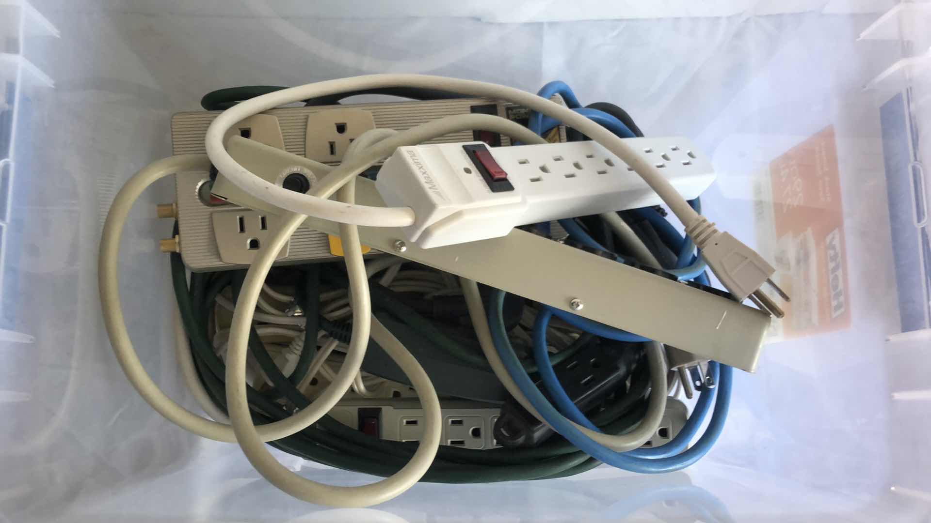 Photo 1 of BOX OF ASSORTED WORKING EXTENSION CABLES AND POWER JACKS