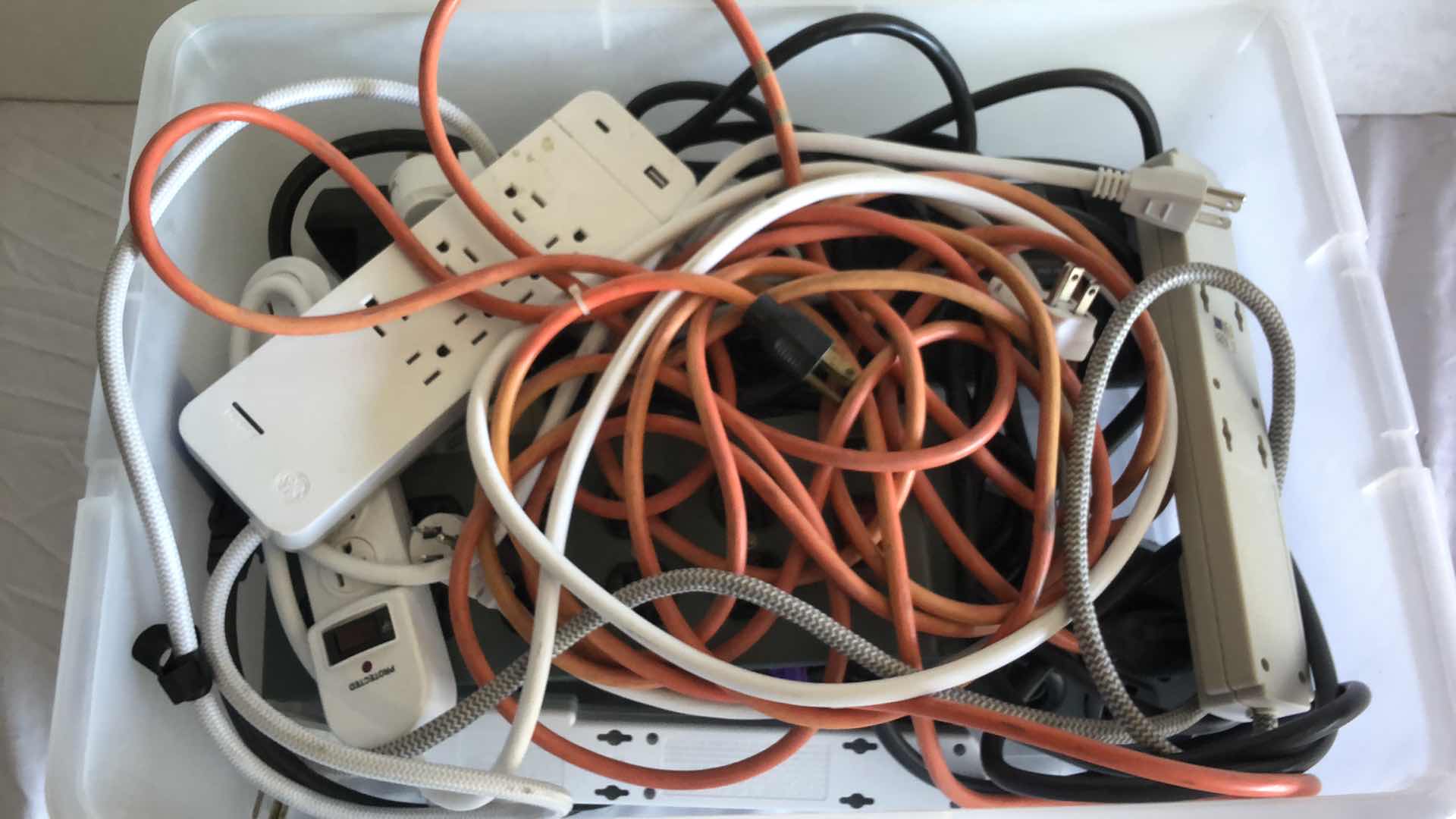 Photo 1 of BOX OF ASSORTED WORKING EXTENSION CABLES AND POWER JACKS