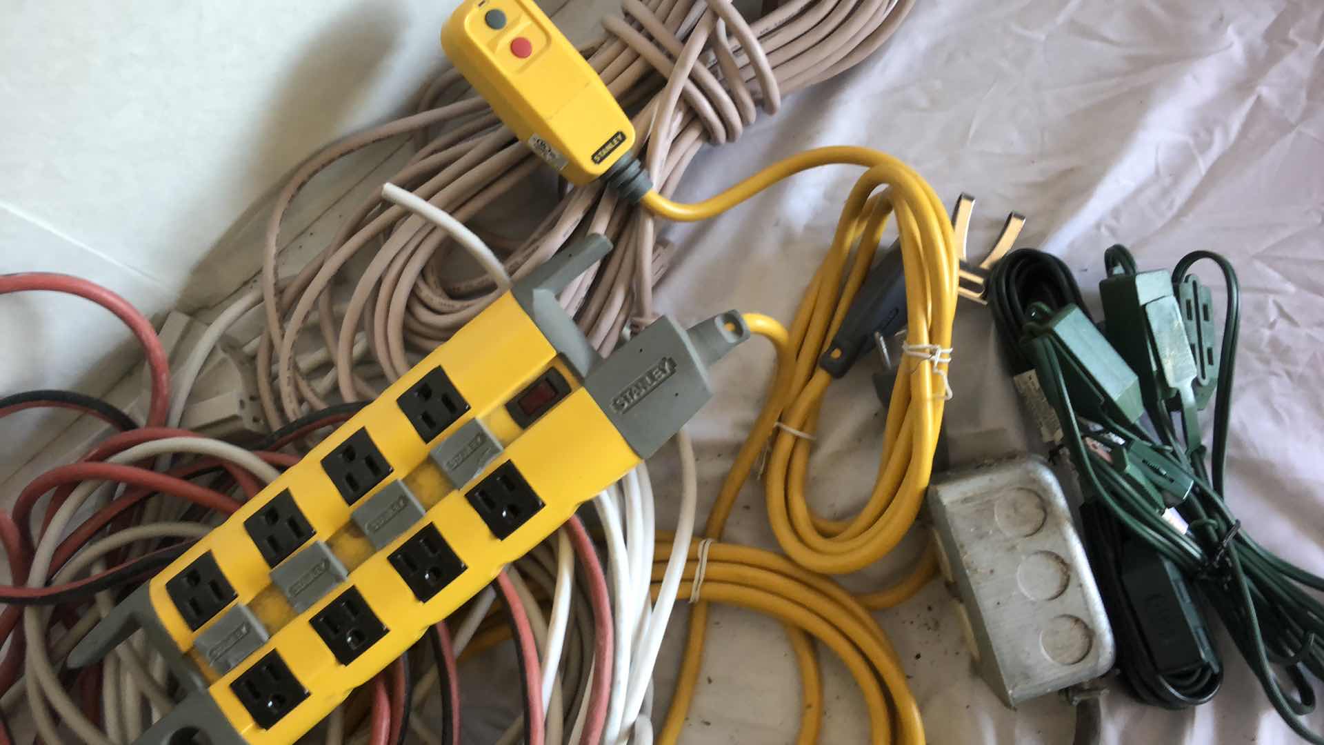 Photo 1 of LARGE BOX OF ASSORTED WORKING EXTENSION CABLES AND POWER JACKS