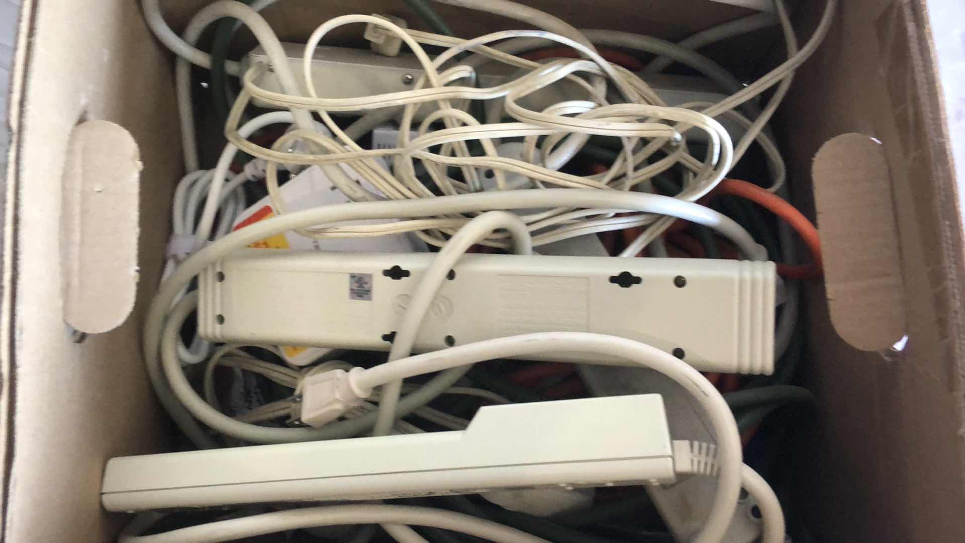 Photo 1 of BOX OF ASSORTED WORKING EXTENSION CABLES AND POWER JACKS