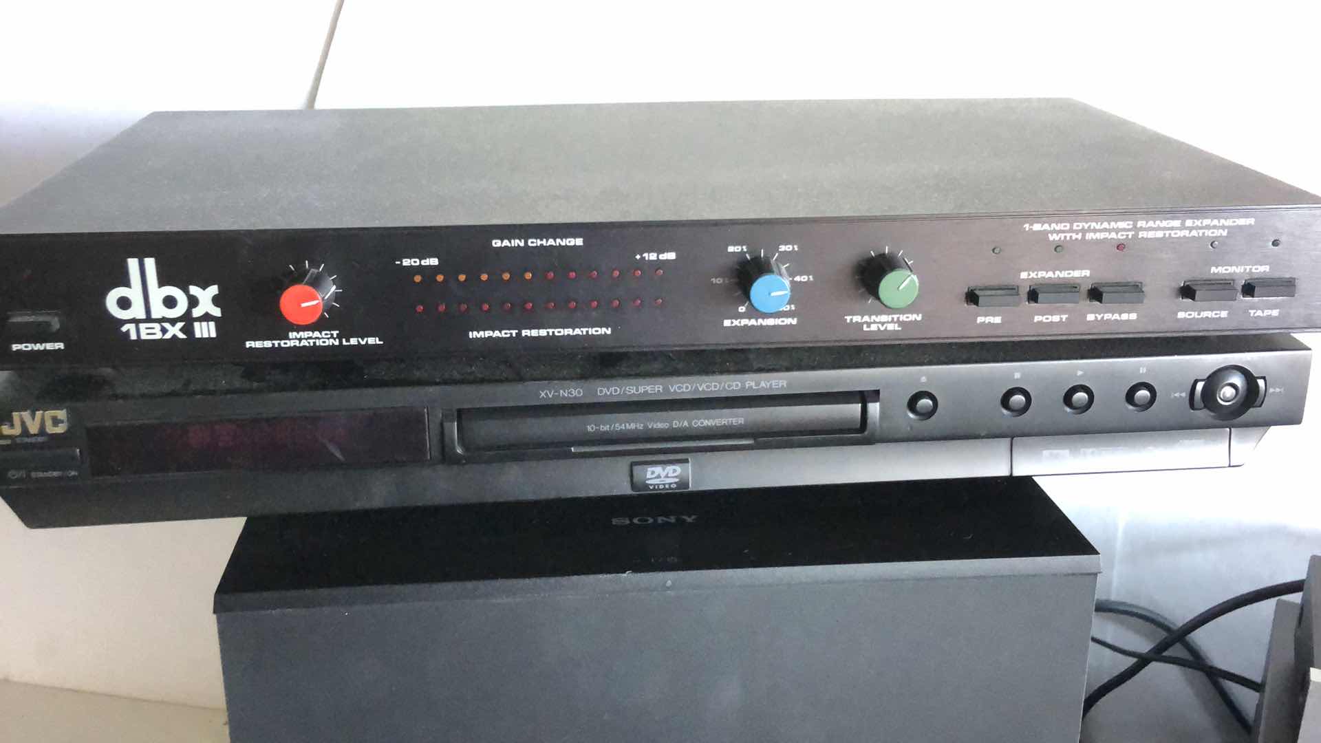 Photo 2 of ELECTRONIC ASSORTMENT SONY ACTIVE SUBWOOFER, PIONEER, AMP, EQUALIZER, TUNER & TIMER, DBX RANGE EXPANDER, JVC DVD PLAYER W REMOTES