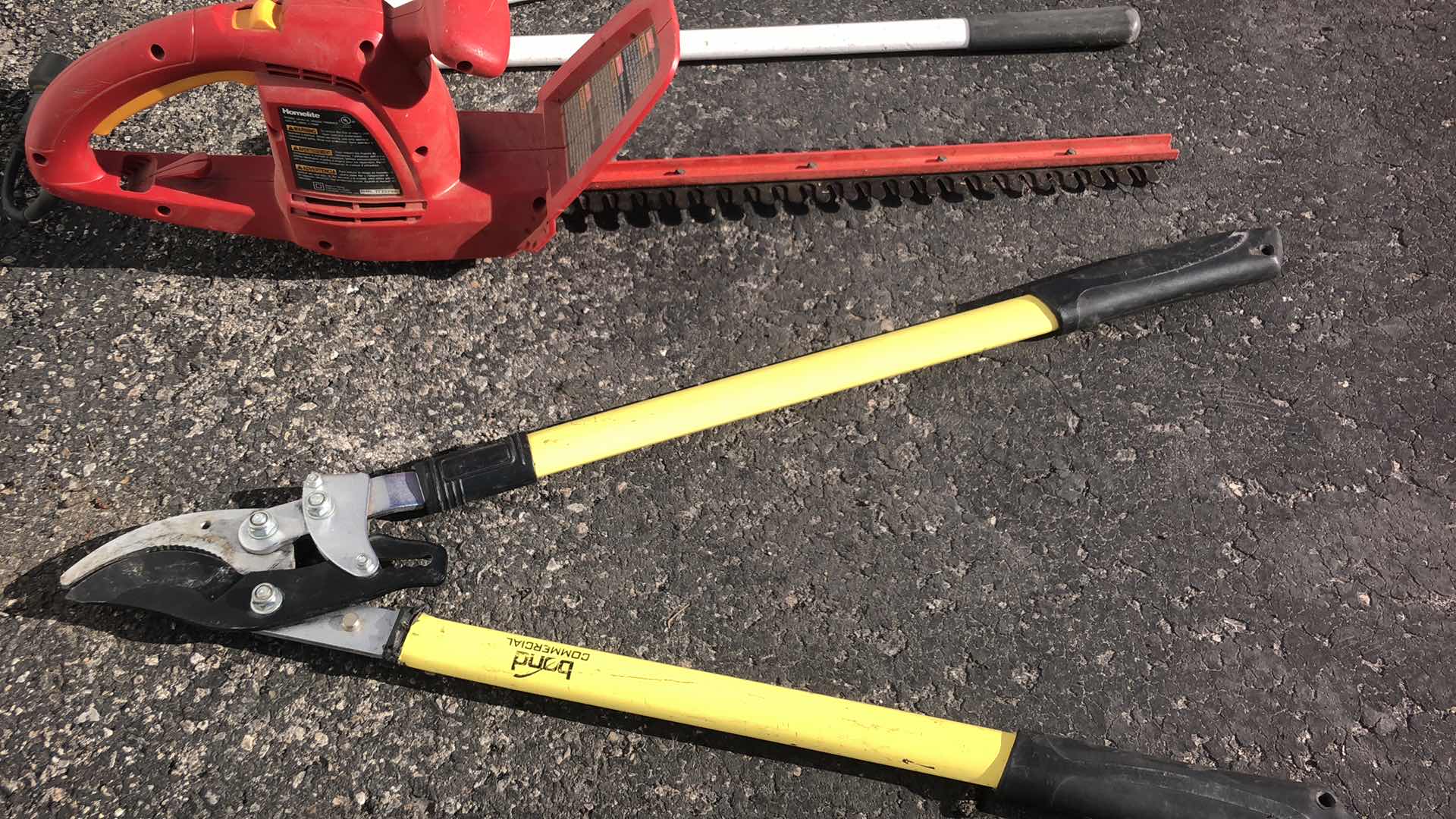 Photo 1 of ELECTRIC HEDGE TRIMMER AND 2 PRUNING SHEARS