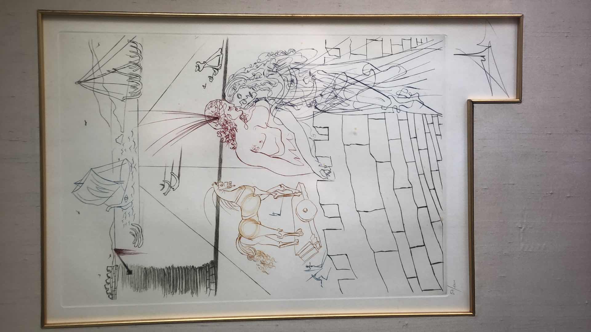 Photo 1 of PAINTING OF 2 PEOPLE A HORSE OCEAN AND CASTLE SPIRES 30” X 22“