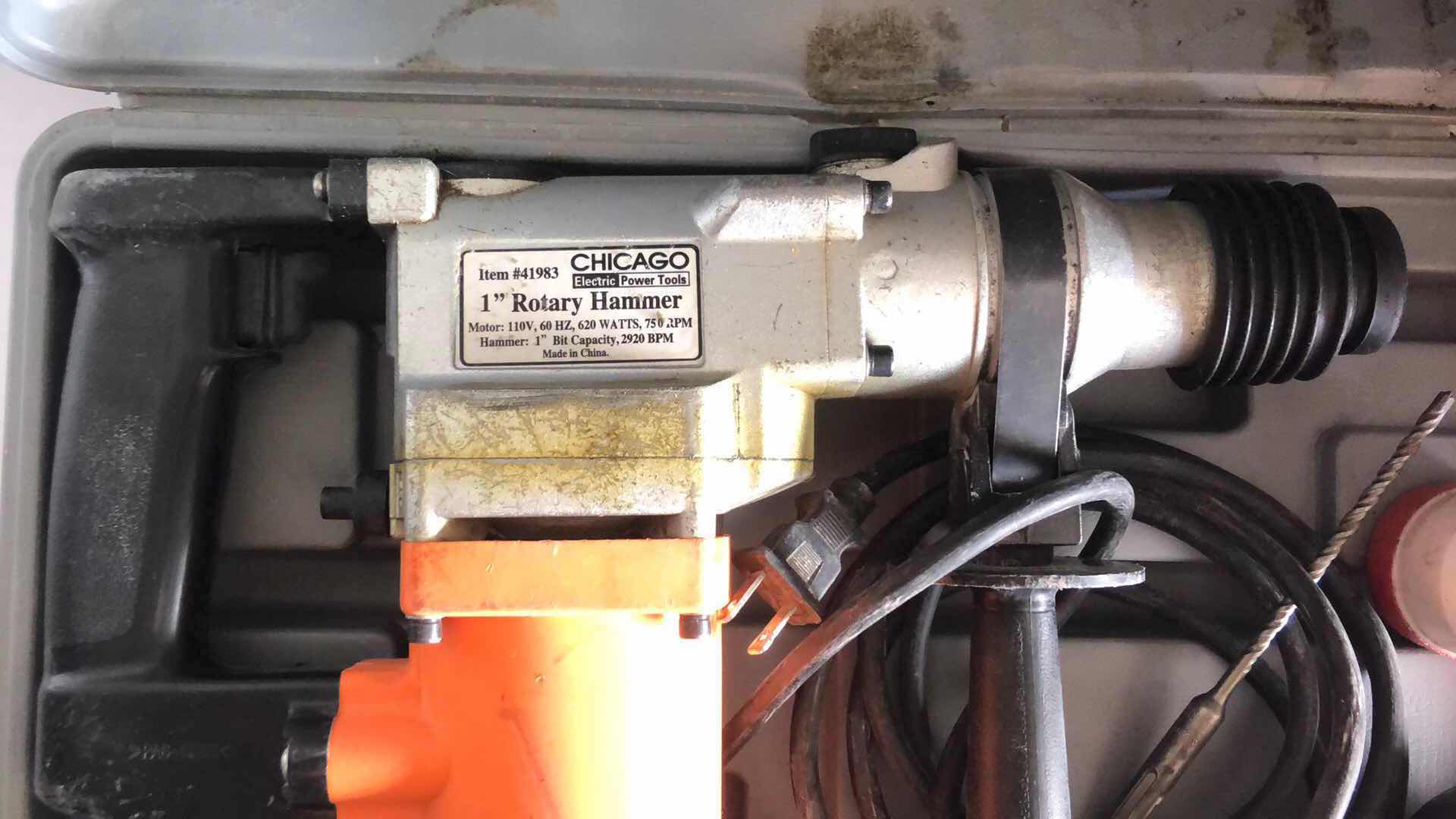 Photo 2 of CHICAGO ELECTRIC 1” ROTARY HAMMER 41983 W CASE AND TOOLS