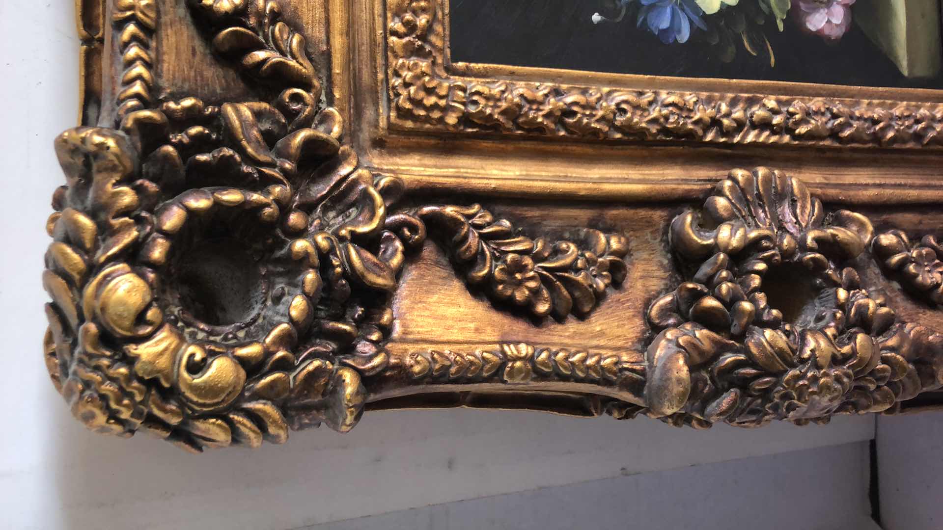 Photo 1 of PAINTING OF VASE OF FLOWERS IN ORNATE WOODEN FRAME 18” X 4” H19”