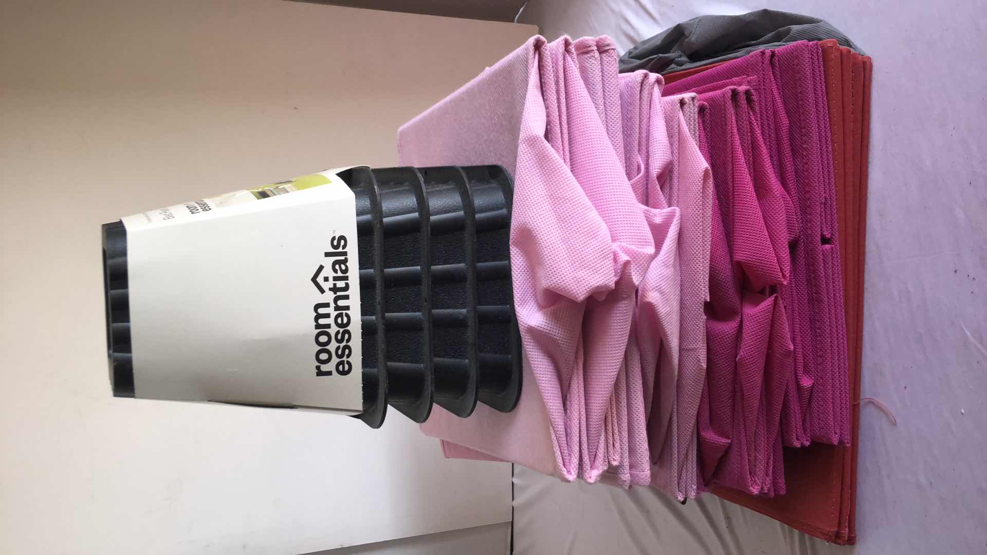 Photo 1 of 13 COLLAPSABLE STACKING FABRIC BOXES AND 4 ROOM ESSENTIALS BED RISERS