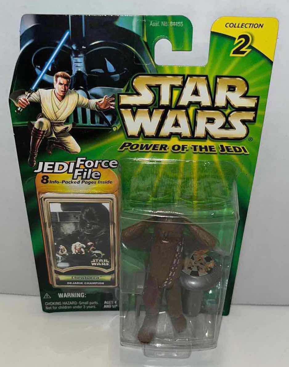 Photo 1 of $25 NEW HASBRO 2000 STAR WARS THE POWER OF THE JEDI ACTION FIGURE & ACCESSORIES W JEDI FORCE FILE, “CHEWBECCA DEJARIK CHAMPION”